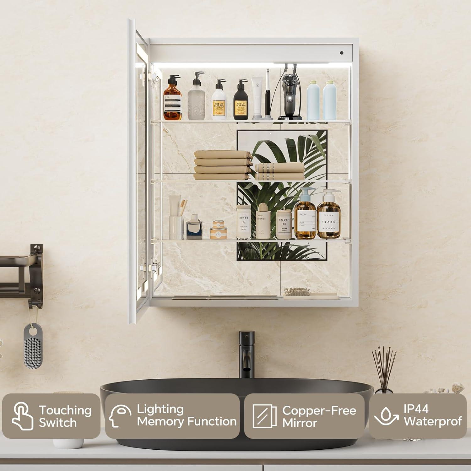 Ebern Designs Christhilde Medicine Cabinet with LED Mirror for Bathroom, Defog, Stepless Dimming, 3 Color Change, 2 Outlets, 2USB & Reviews | Wayfair