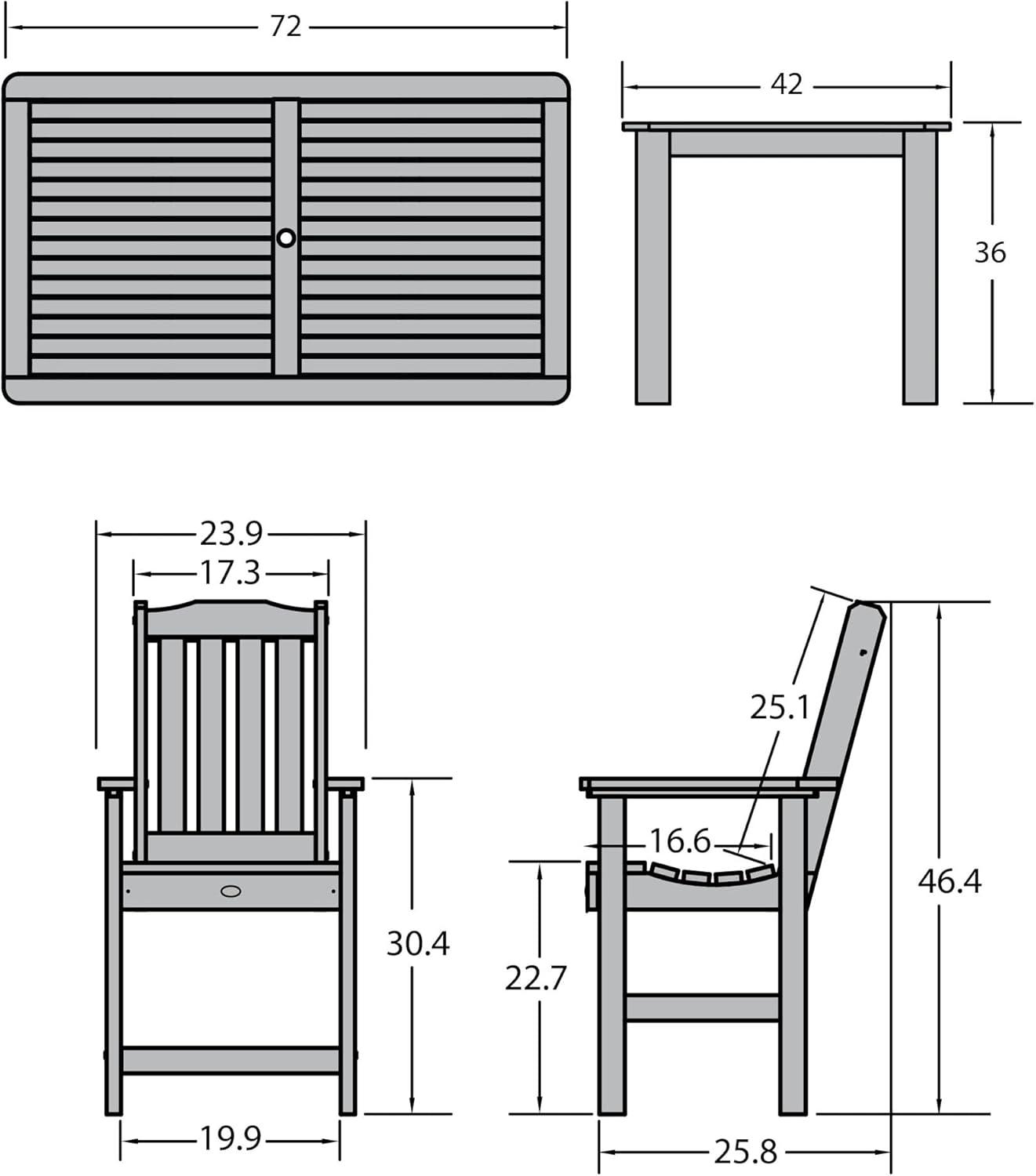 Highwood 7-pc Lehigh Dining Set - 42" x 72" Rectangle Table, Counter Height, Outdoor, Eco-friendly, Synthetic Wood