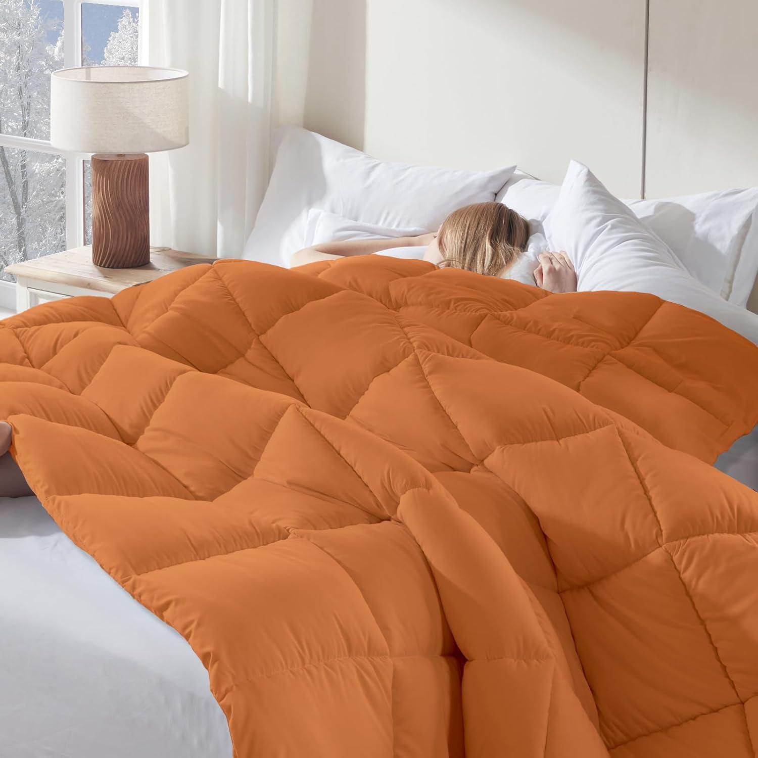 Cosybay Down Alternative Comforter (Burnt Orange, King) - All Season Soft Quilted King Size Bed Comforter - Duvet Insert with Corner Tabs - Winter Summer Warm Fluffy, 102x90 inches