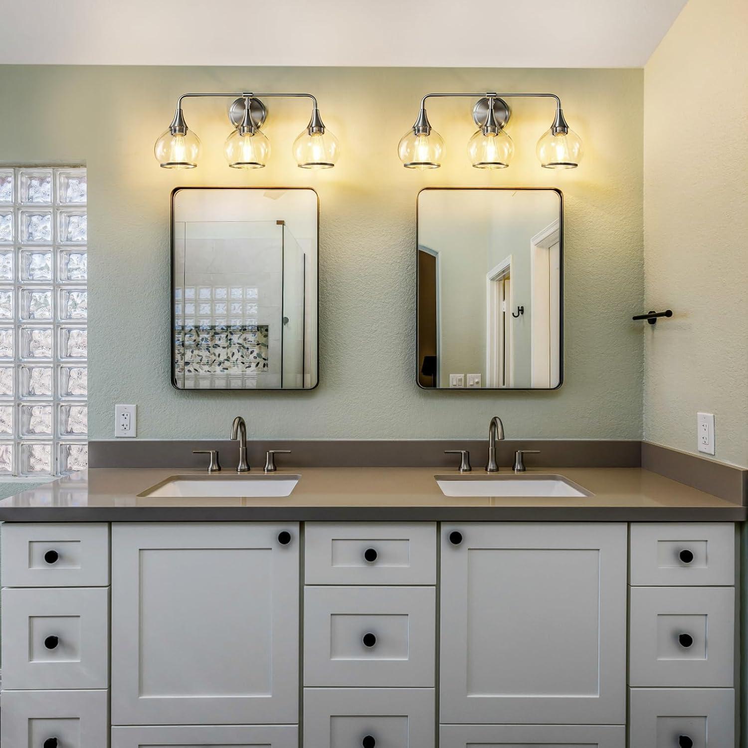 Black and Gold Bathroom Vanity Light 3-Lights Bathroom Light Fixtures Over Mirror with Clear Glass Shade 22.4 inch Wall Sconce Lighting Bath(Exclude E26 Bulb)