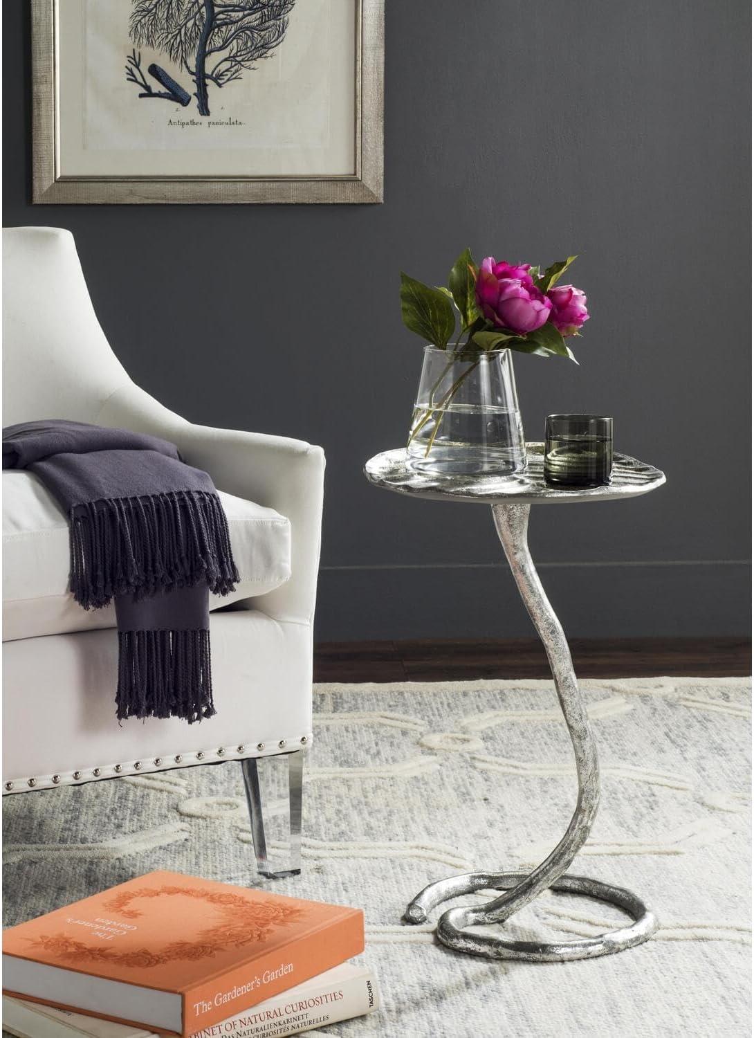 Travers Gold Foil Round Metal Side Table with Artistic Detail