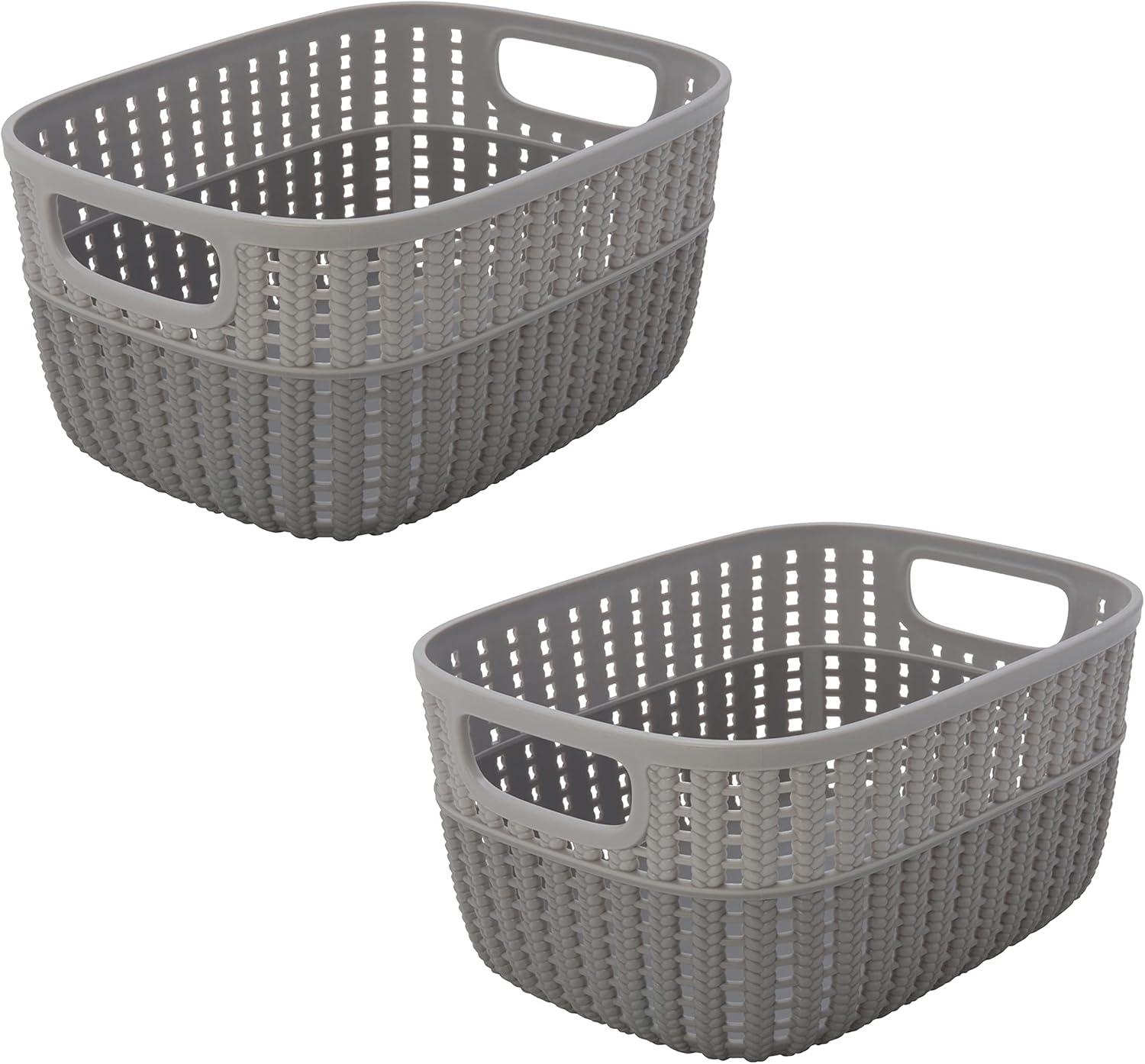 Simplify 2 Pack Grey Rectangular Plastic Storage Baskets