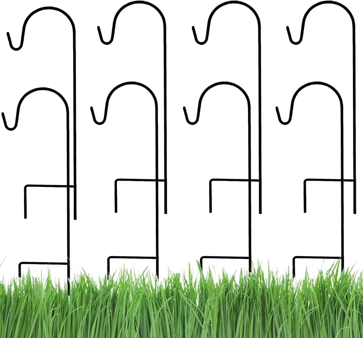 25-Inch Black Powder-Coated Steel Shepherd Hooks (8-Pack)