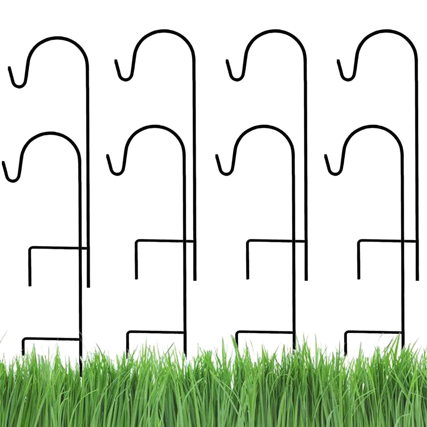 25-Inch Black Powder-Coated Steel Shepherd Hooks (8-Pack)