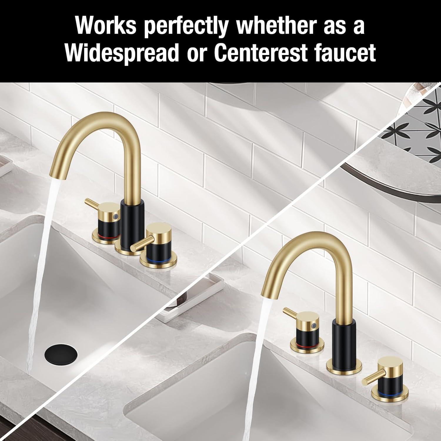 8-Inch Widespread Black and Gold Stainless Steel Bathroom Faucet