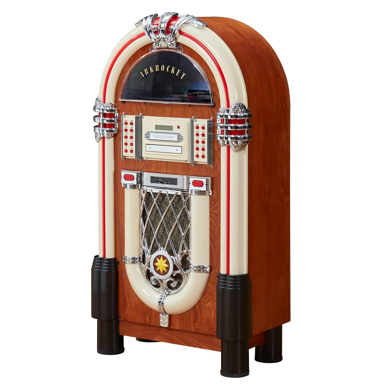 Arkrocket Taurus Jukebox Vinyl Record Player Bluetooth USB SD CD Player Radio Retro Turntable Classic Jukebox (Taurus - Classic)