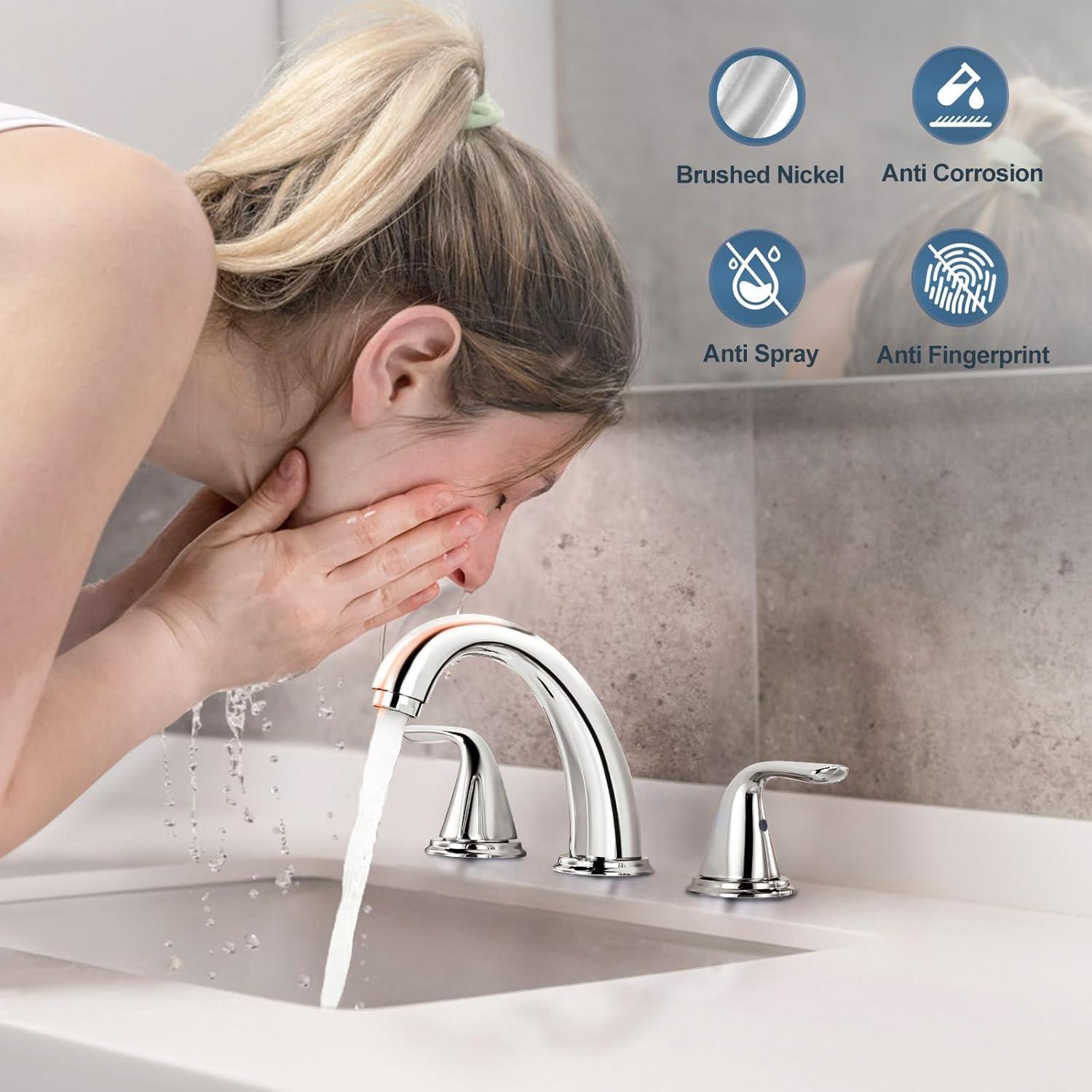 Aleasha Widespread Bathroom Sink Faucet, 3 Hole Faucet With Pop-Up Drain