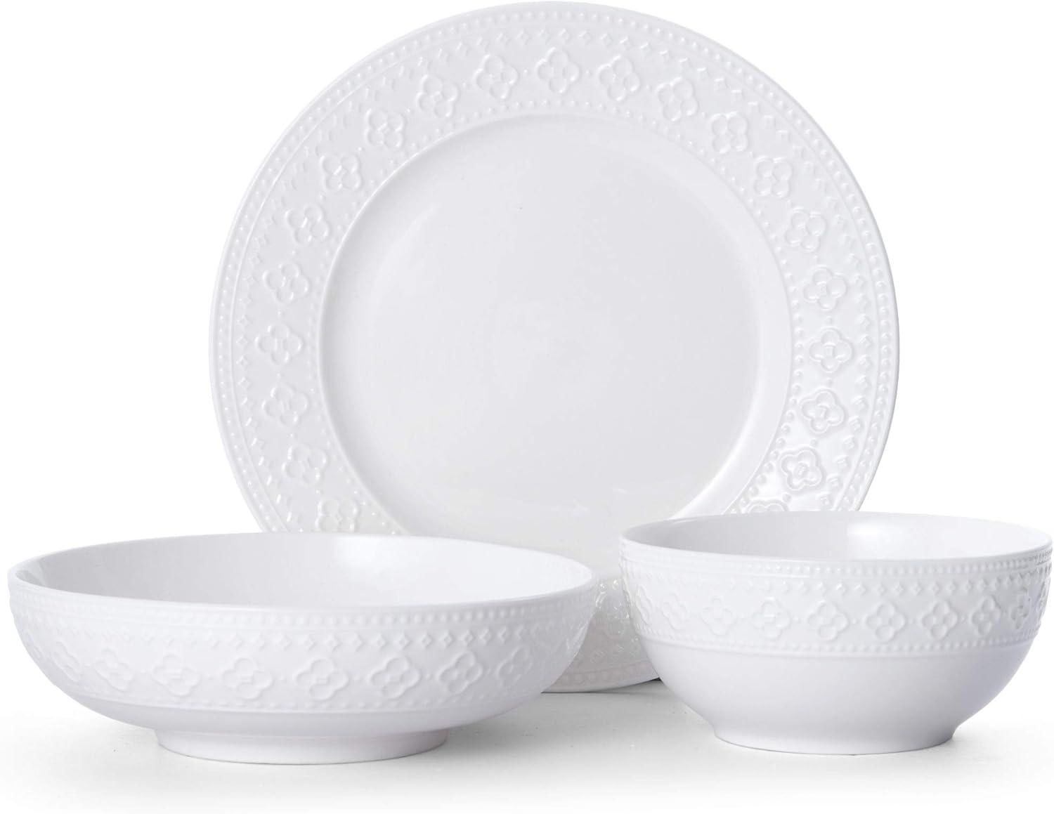 White Porcelain 12-Piece Dinnerware Set, Service for 4