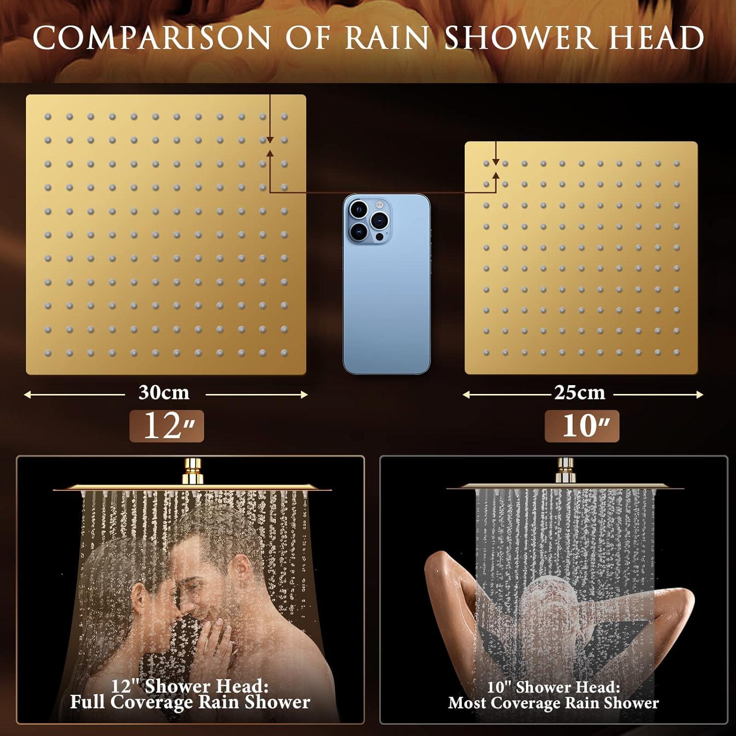 12'' Shower Head with Handheld, High Pressure Rainfall Shower Head Combo with 11'' Adjustable Extension Arm, 5 Setting Hand Held Shower Head with 60 Inch Shower Hose. Anti-Leak (Gold)