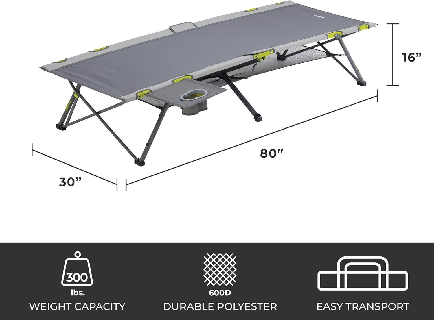 Gray Heavy Duty Folding Camping Cot with Side Table