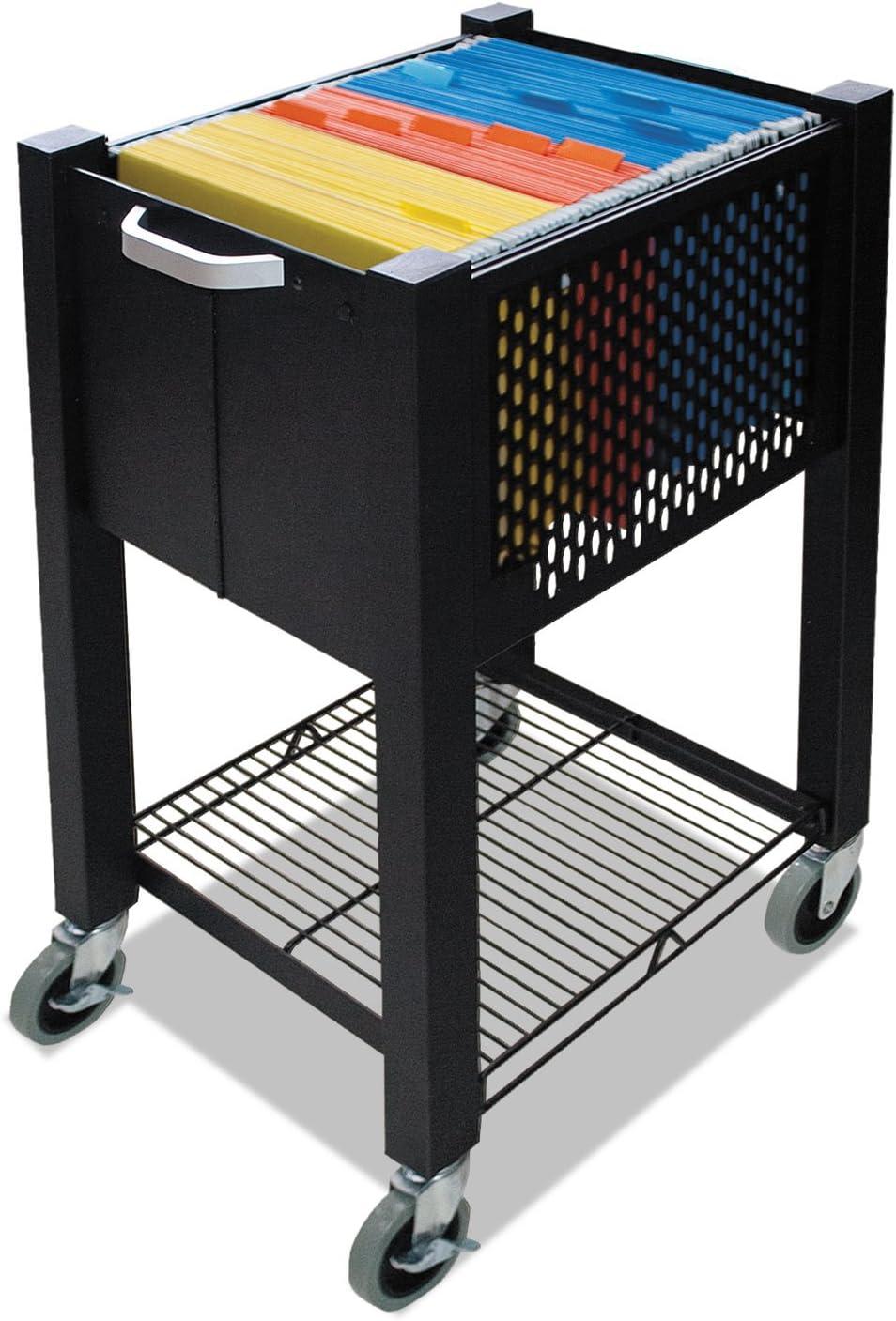 Black Steel Mobile File Cart with Open Top and Shelf