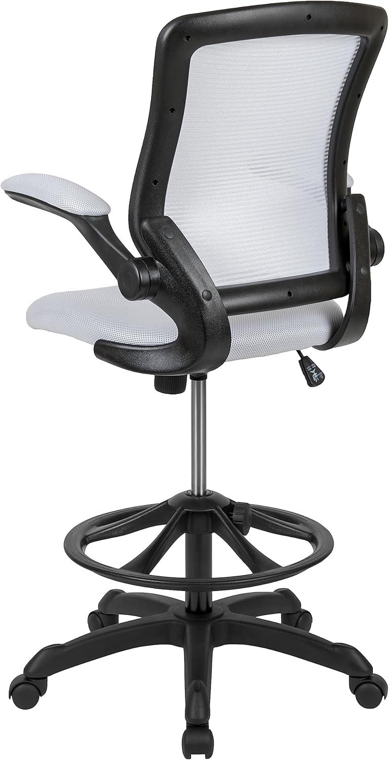 Flash Furniture Mid-Back Mesh Ergonomic Drafting Chair with Adjustable Foot Ring and Flip-Up Arms