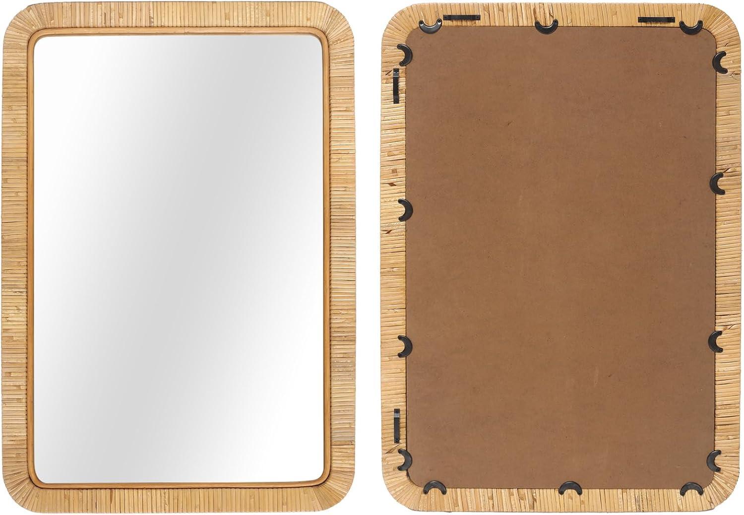 Barnyard Designs Rattan Bathroom Mirror – Rustic Farmhouse Style Handmade Wicker Rattan Frame - Boho Mirror for Nursery Wall Décor (20" x 30", Rectangular)