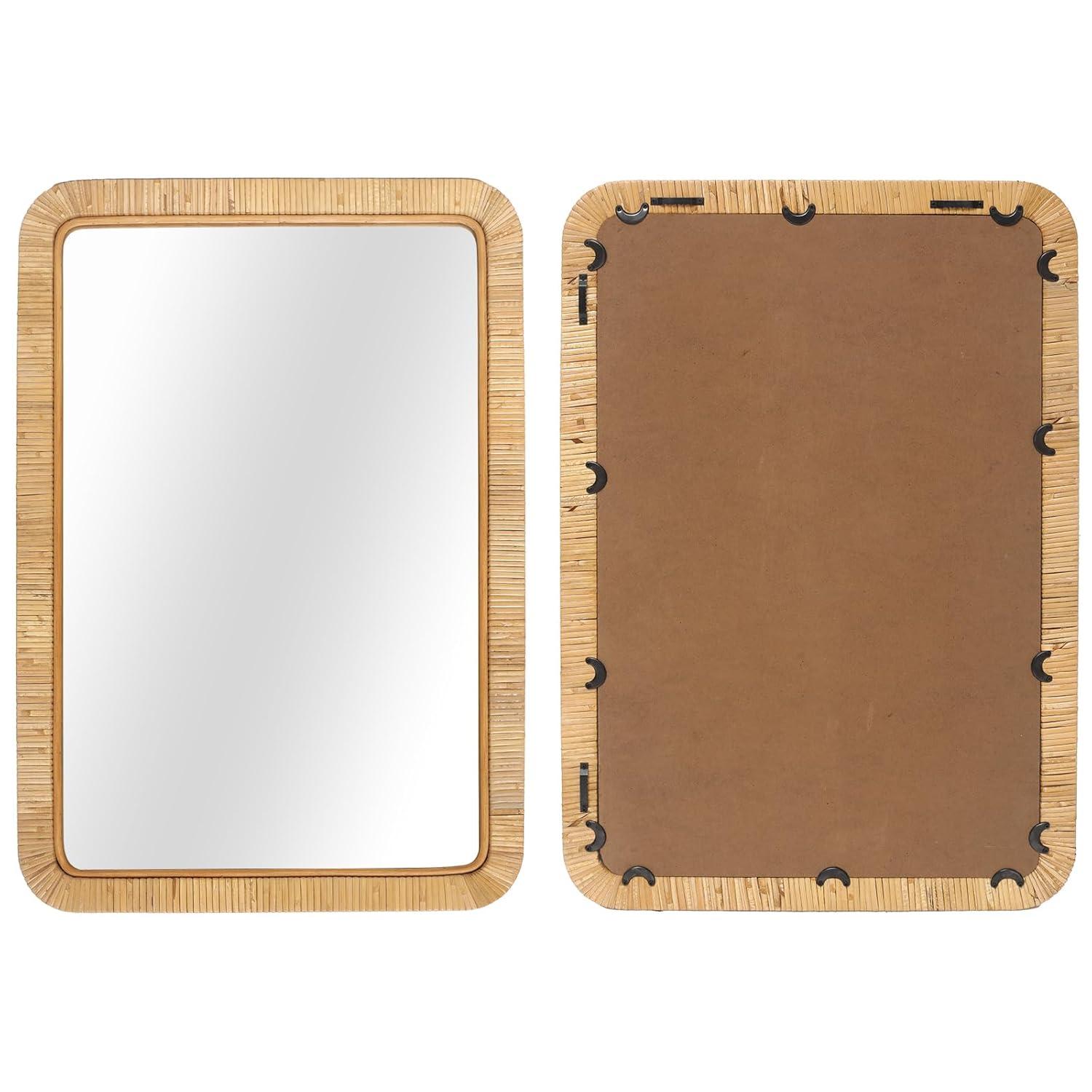 Barnyard Designs Rattan Bathroom Mirror – Rustic Farmhouse Style Handmade Wicker Rattan Frame - Boho Mirror for Nursery Wall Décor (20" x 30", Rectangular)