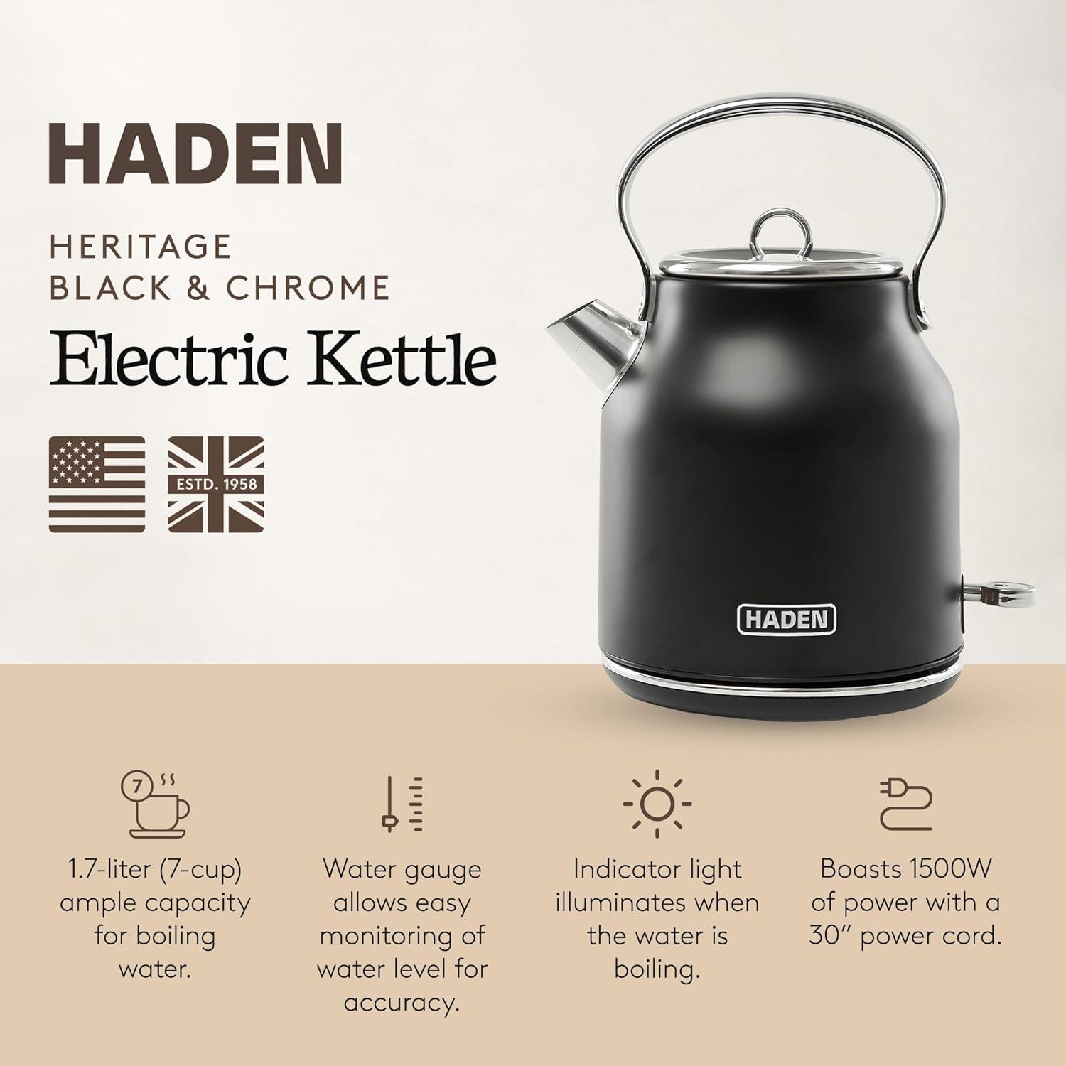 Haden Margate Poodle and Blonde Electric Kettle 1.7 Liter Cordless Stainless Steel with Tottenham Dalmatian Print and Auto Shut Off, Multicolor