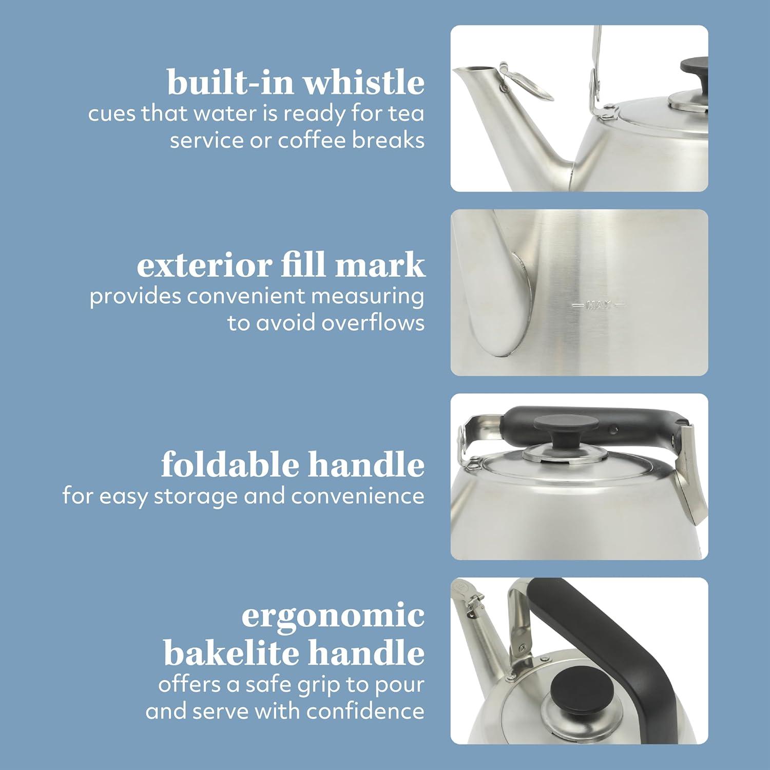 Sur La Table Kitchen Essentials Sur La Table Kitchen Essential Large 2 QT Heavy Gauge Brushed Stainless Steel Whistling Tea Kettle