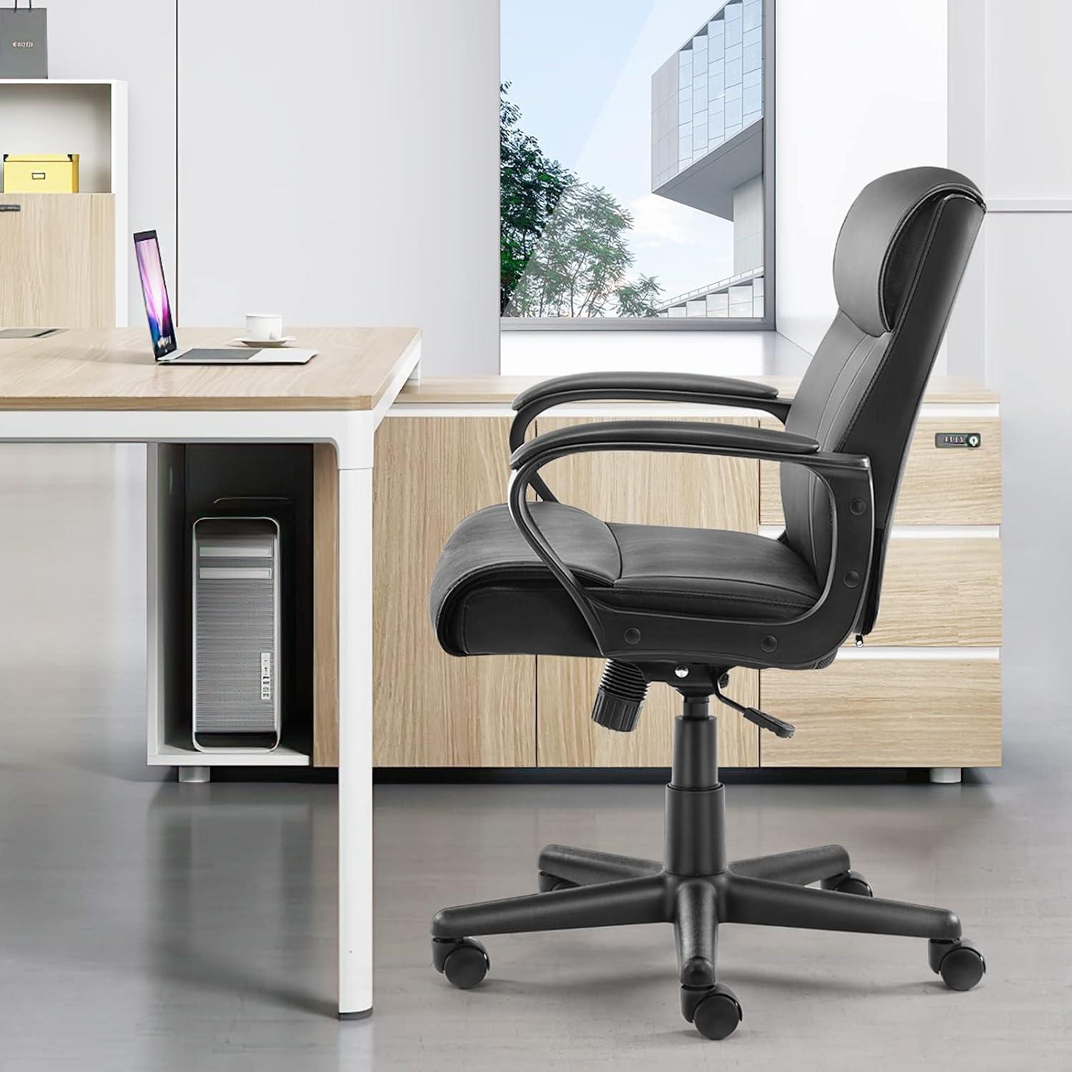 Black Leather Adjustable Height Swivel Office Chair