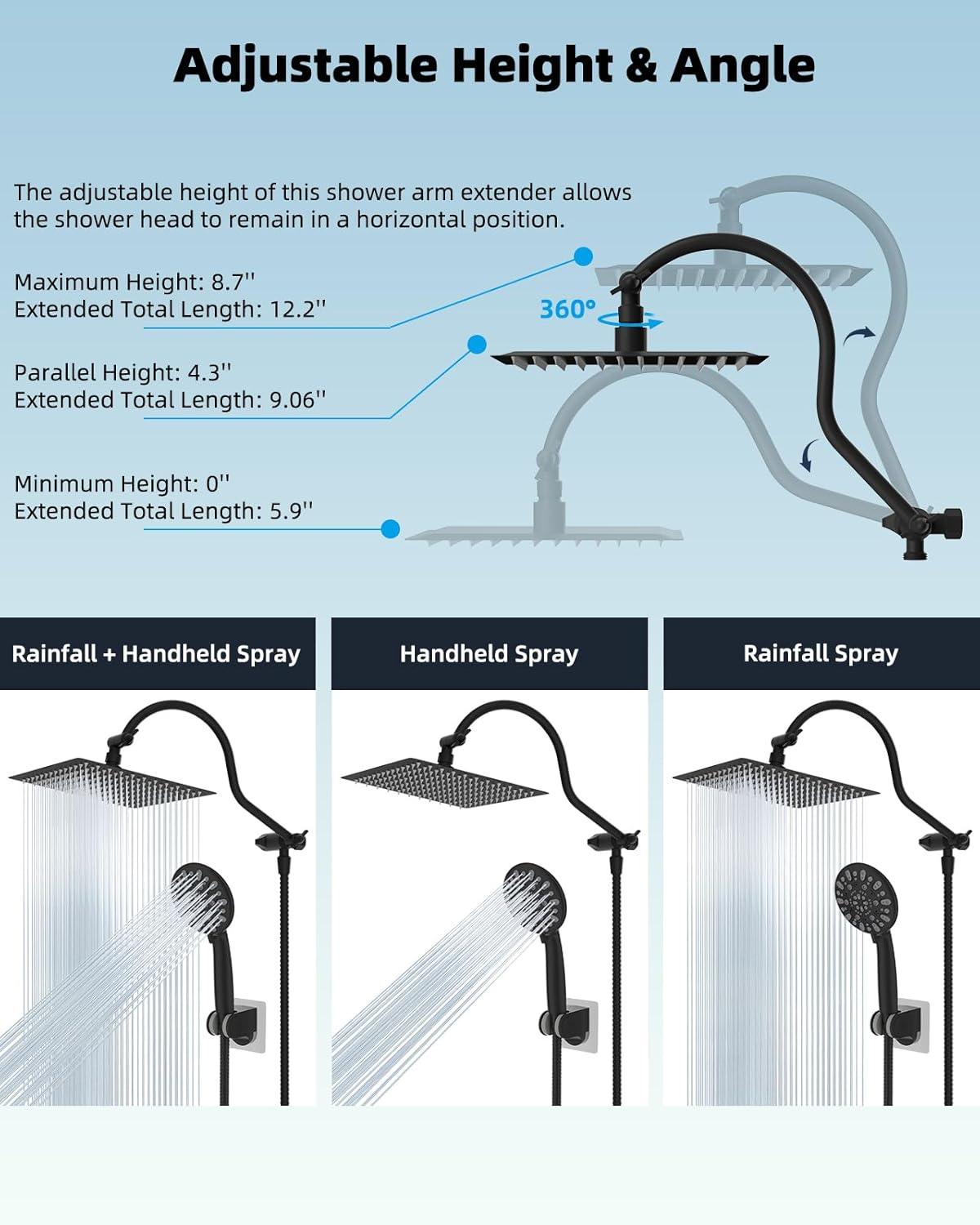 Hibbent Dual Shower Head Combo with Metal 8 Inch High Pressure Rainfall Shower Head  and Handheld Shower SCW01-HS070-SS080-CP