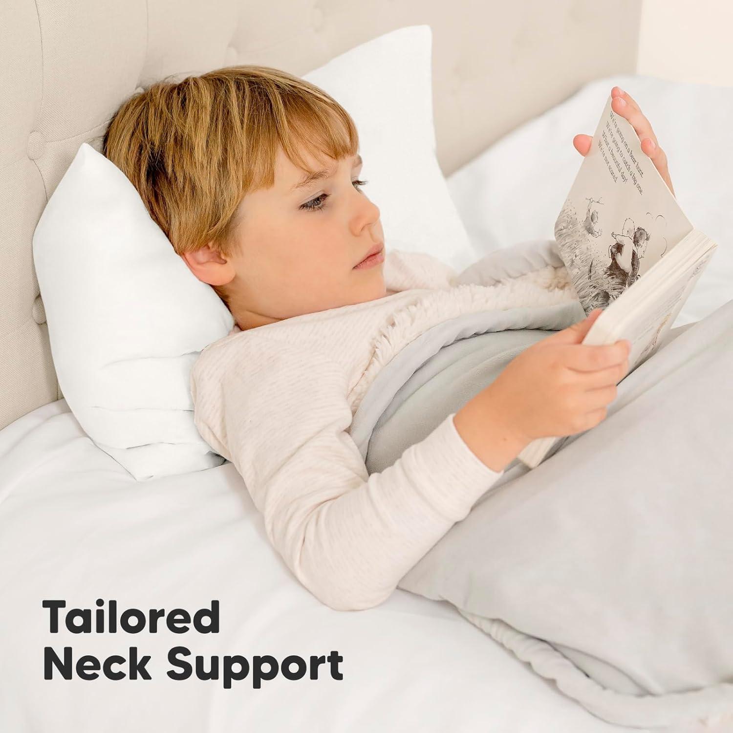 Soft White Ergonomic Toddler Pillow with Pillowcase