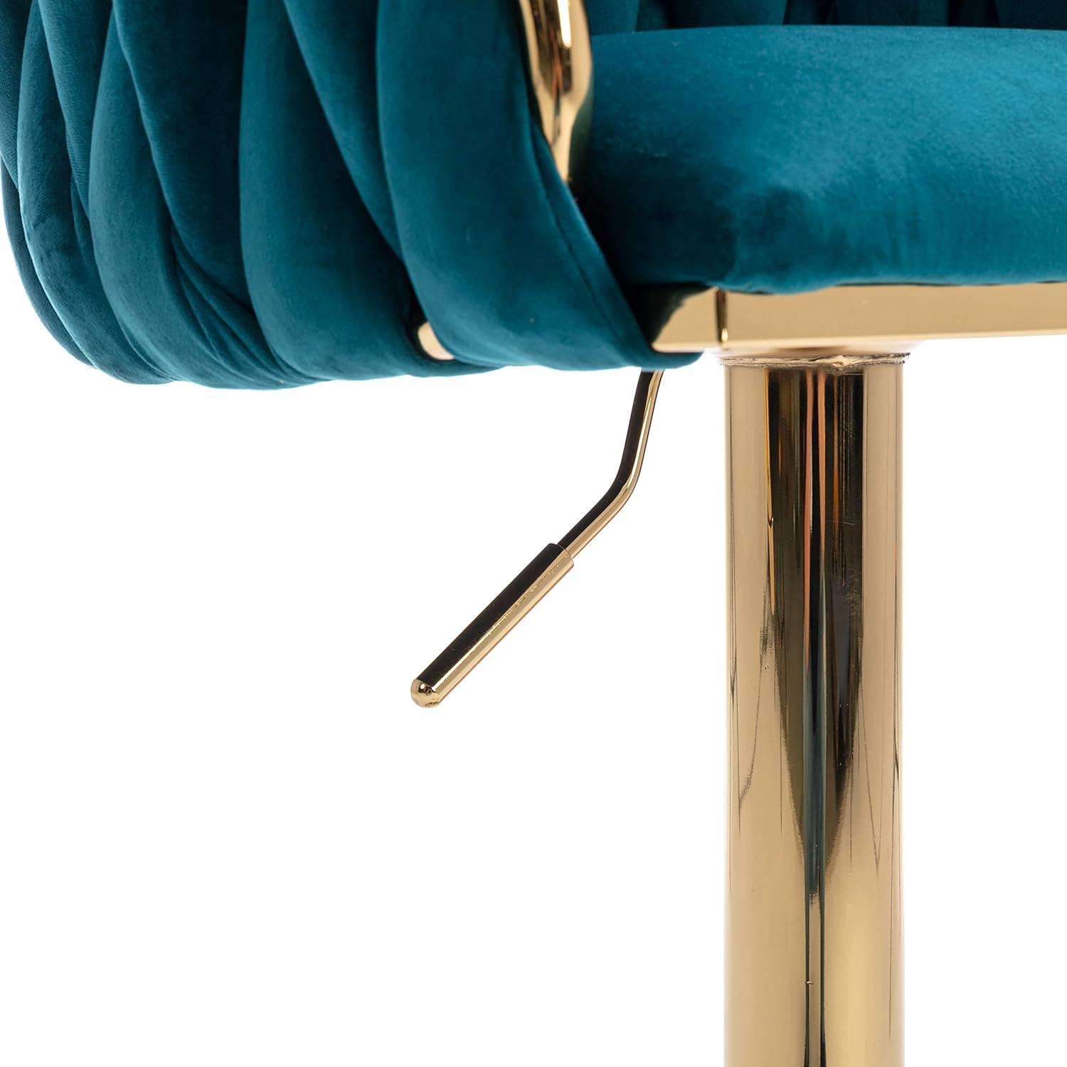Everly Quinn Swivel Adjustable Height Bar Stool Modern Velvet Barstool with Barrel Back Kitchen Island Counter Bar Chair with Golden Base