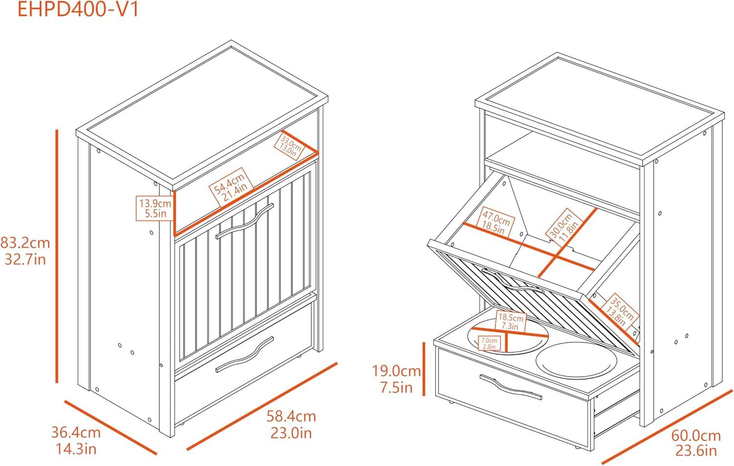 New Age Pet® ECOFLEX® Dog Food Pantry with Double Stainless Steel Bowls - Durable Composite, Includes 2x 32oz Bowls, Storage for 25 lbs of Dog Food, Easy Assembly, Moisture Resistant