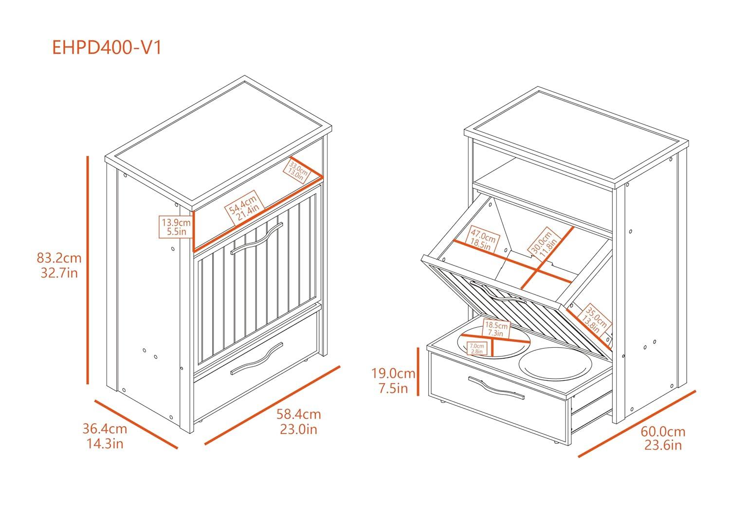 New Age Pet® ECOFLEX® Dog Food Pantry with Double Stainless Steel Bowls - Durable Composite, Includes 2x 32oz Bowls, Storage for 25 lbs of Dog Food, Easy Assembly, Moisture Resistant