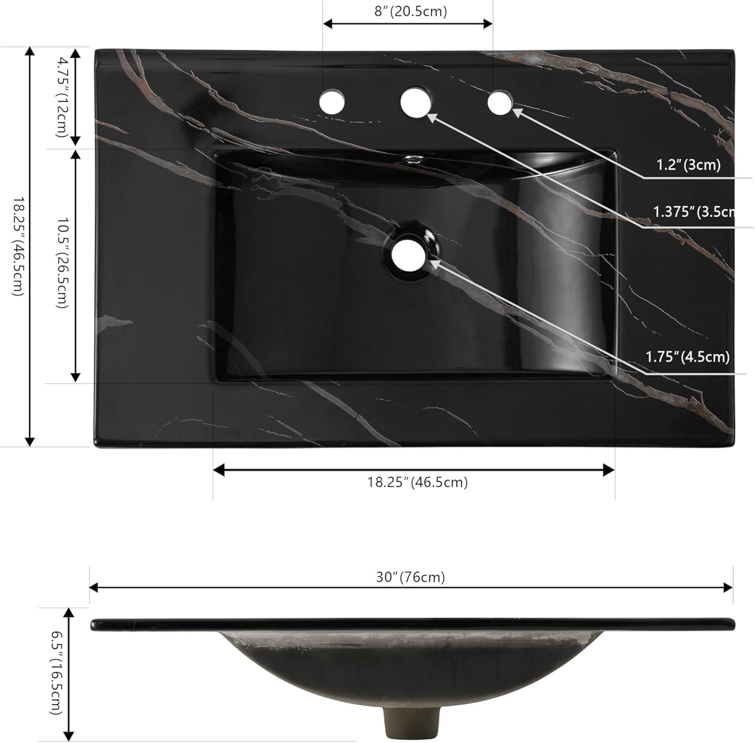 Jonathan Y Ancillary 3-Hole 30" Classic Contemporary Rectangular Ceramic Single Sink Basin Vanity Top