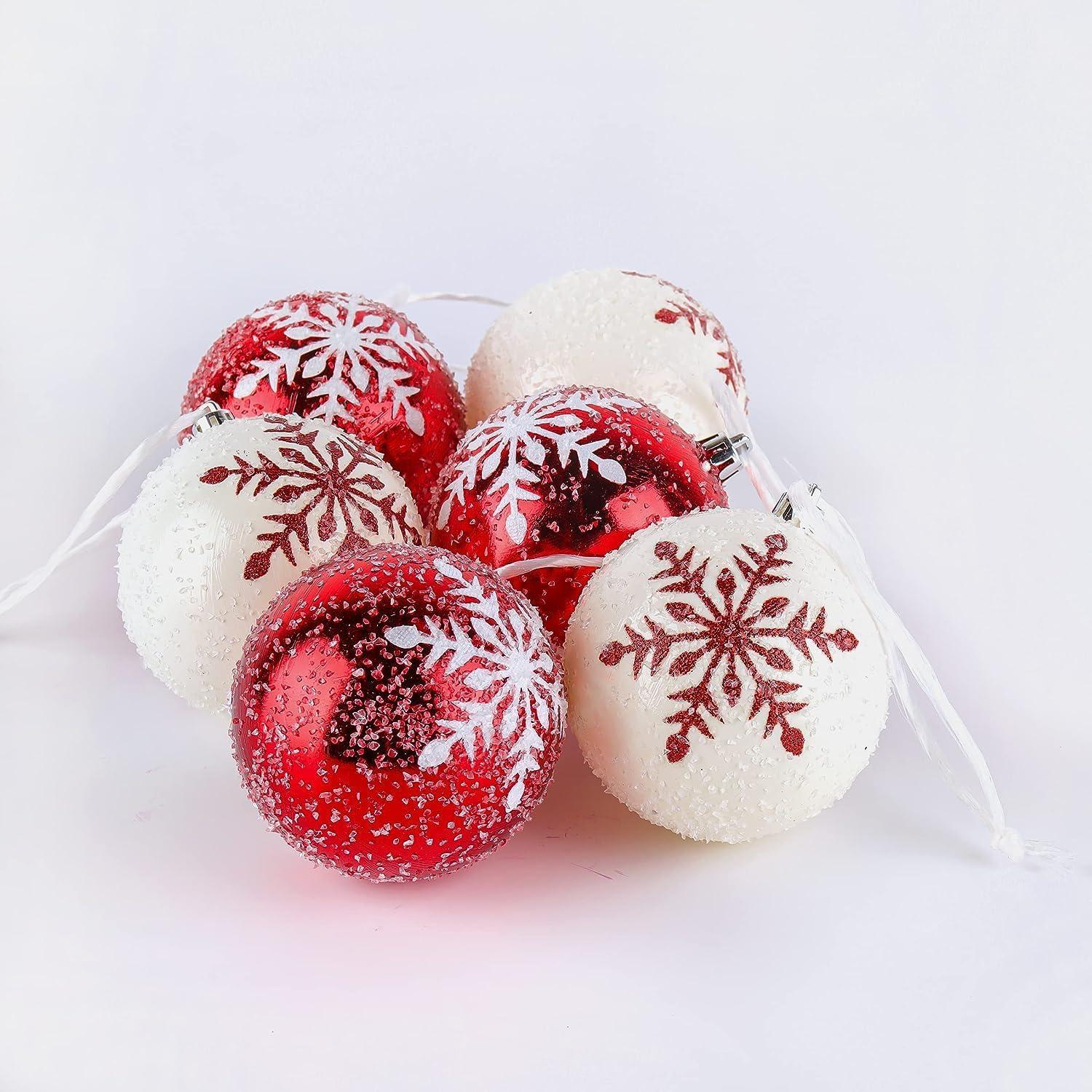 National Tree Company First Traditions Christmas Tree Ornaments, Glittery Red and White Snowflakes, Set of 6