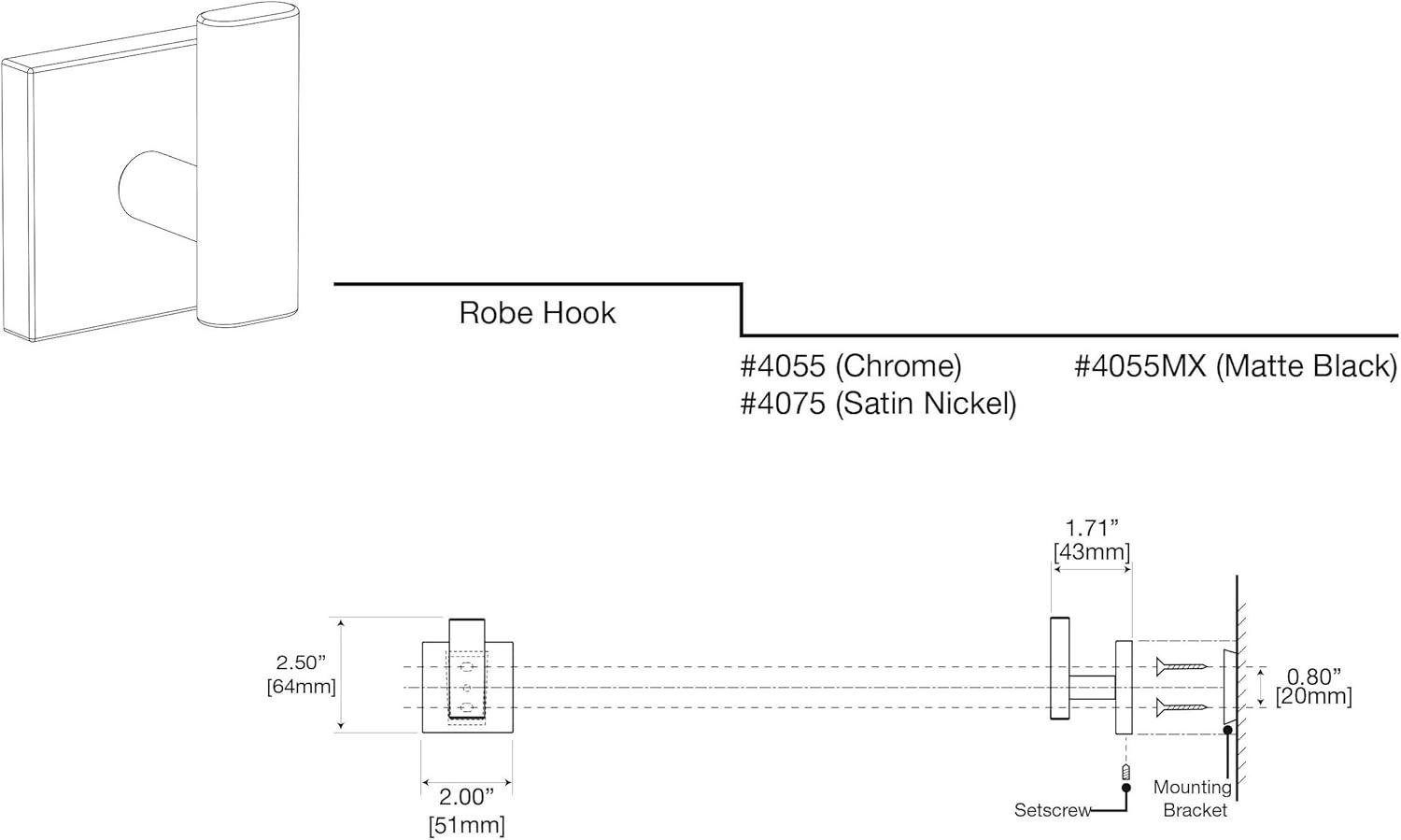 Chrome Wall Mounted Single Robe Hook