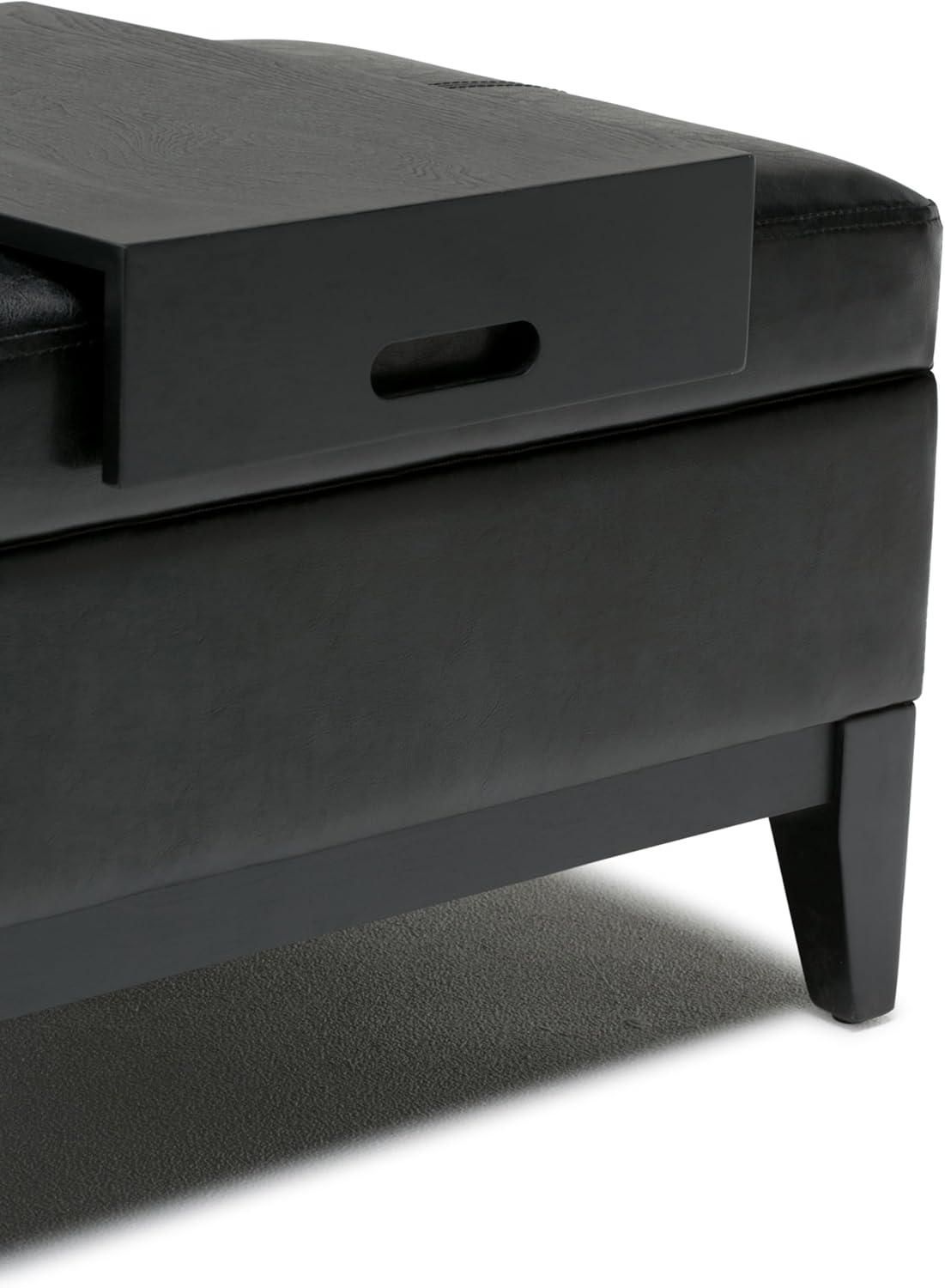 Simpli Home Oregon 42"W Upholstered Storage Ottoman Bench with Lift-Top Lid and Tray