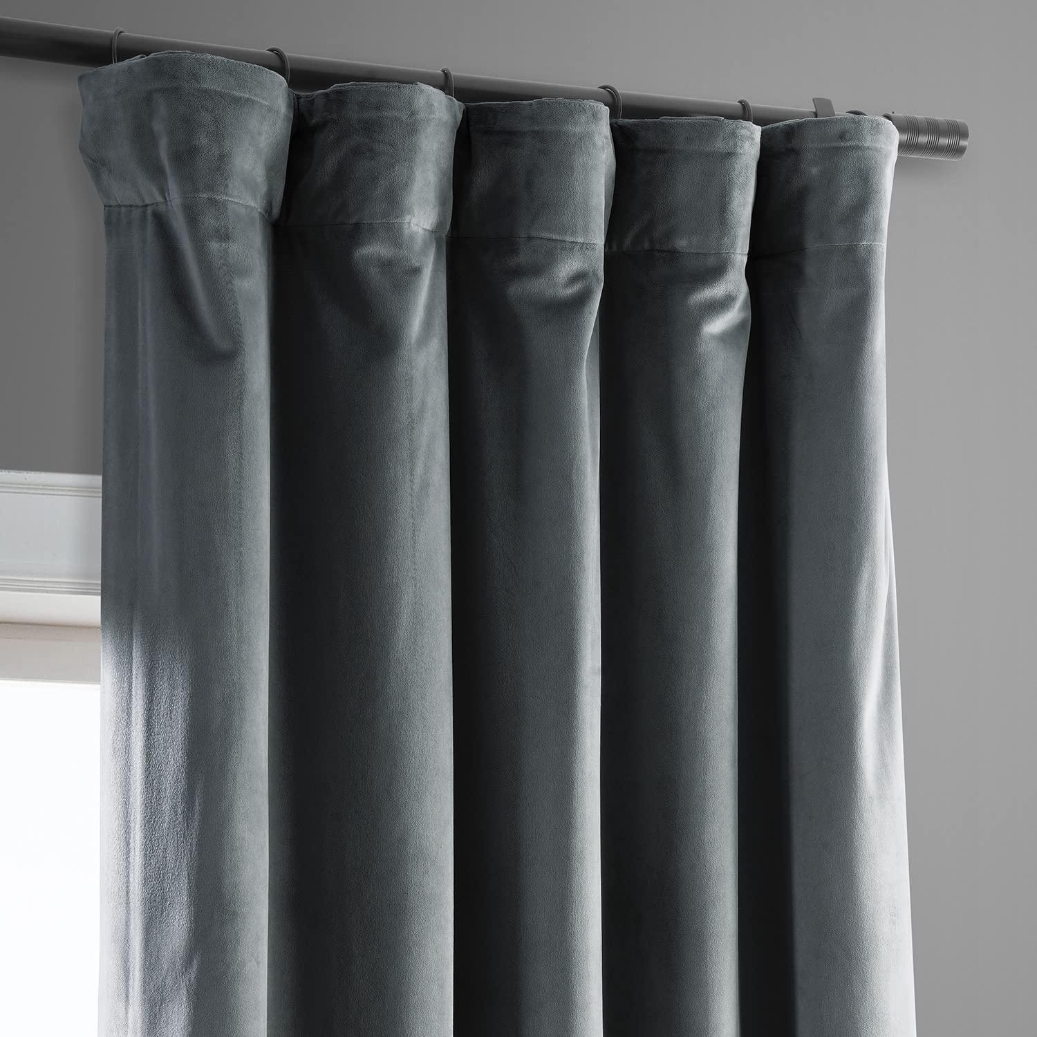 Half Price Drapes Signature Natural Grey Velvet Blackout Curtains For Bedrooms (1 Panel), 50WX 120L