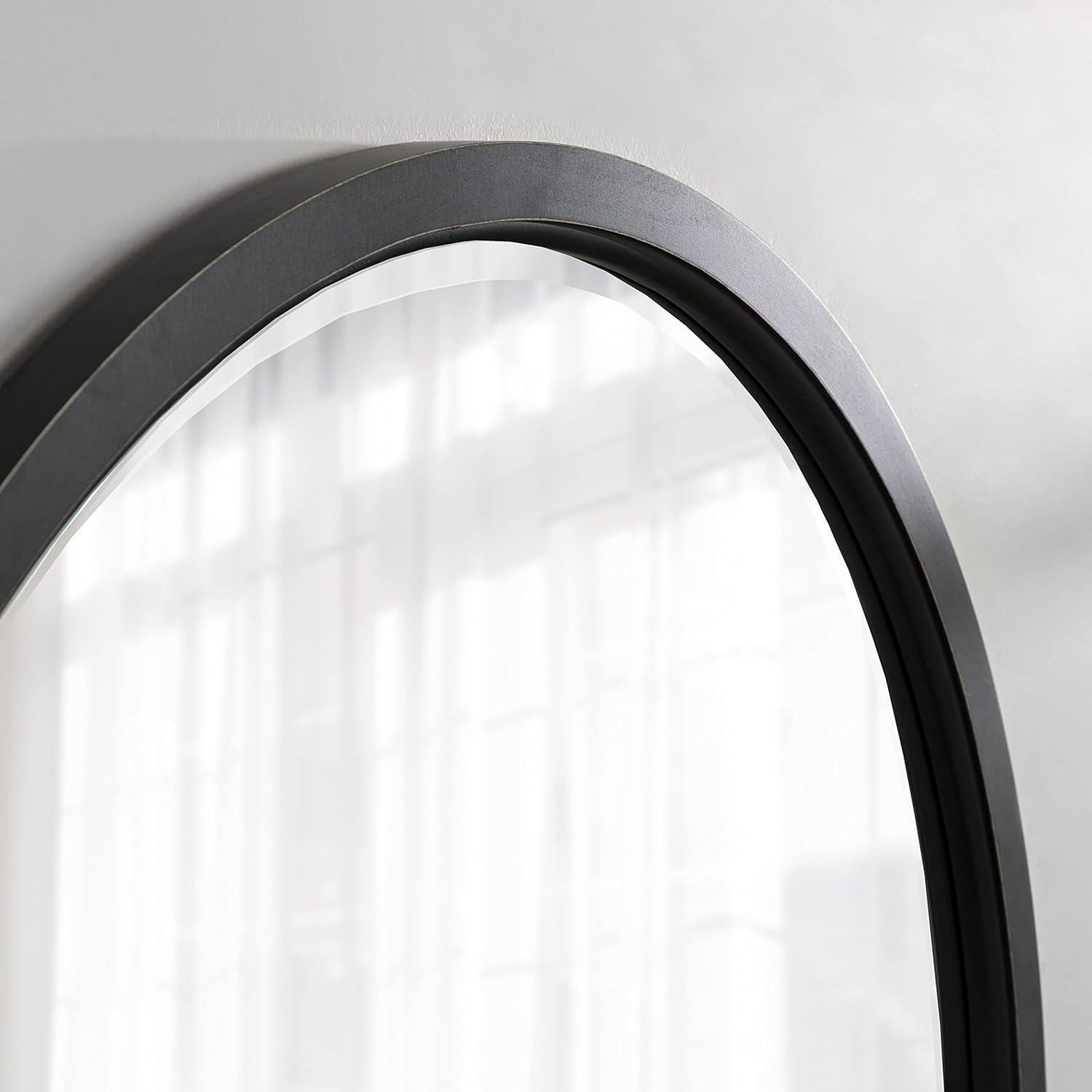 32" x 32" Hogan Round Framed Decorative Wall Mirror Walnut Brown : Modern Wood Frame, No Assembly Required