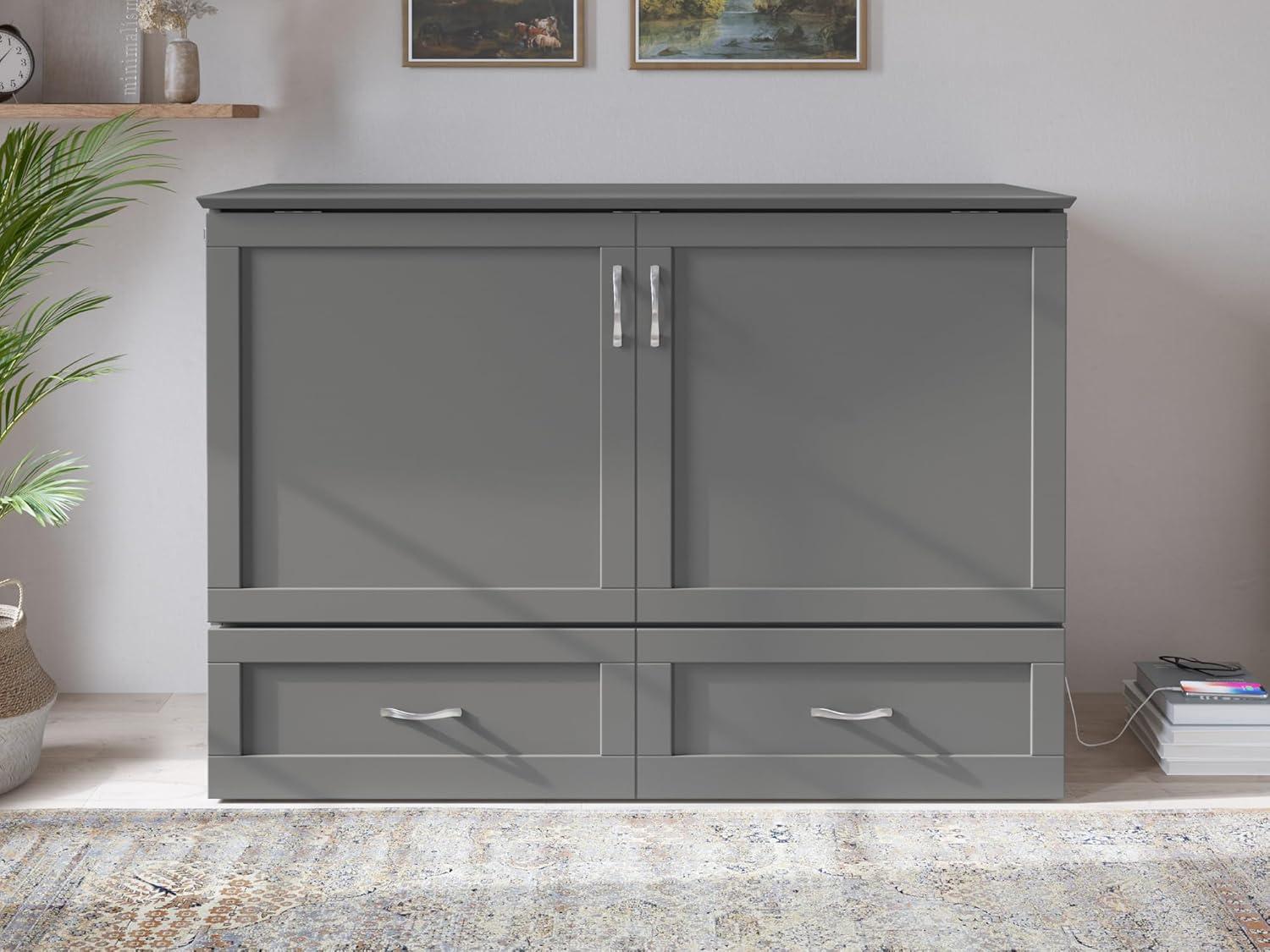 AFI Hamilton Full Solid Wood Murphy Bed Chest with Built-In Charger in Gray