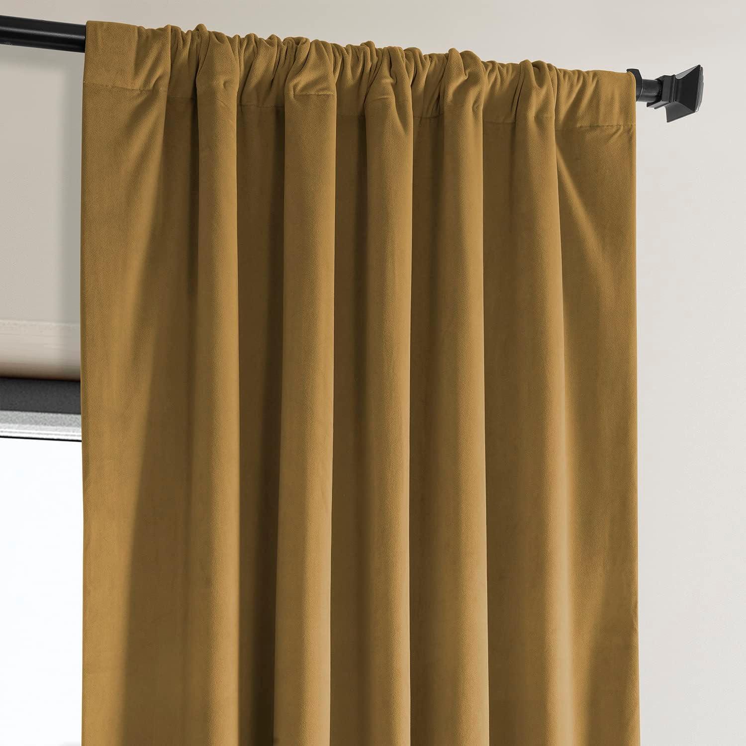 Half Price Drapes Retro Gold Heritage Plush Velvet Room Darkening Curtains (1 Panel), 50W X 96L