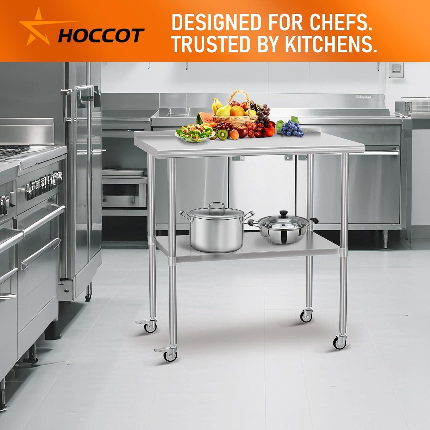 36"x24" Stainless Steel Kitchen Work Prep Table Commercial Workbench With Wheels