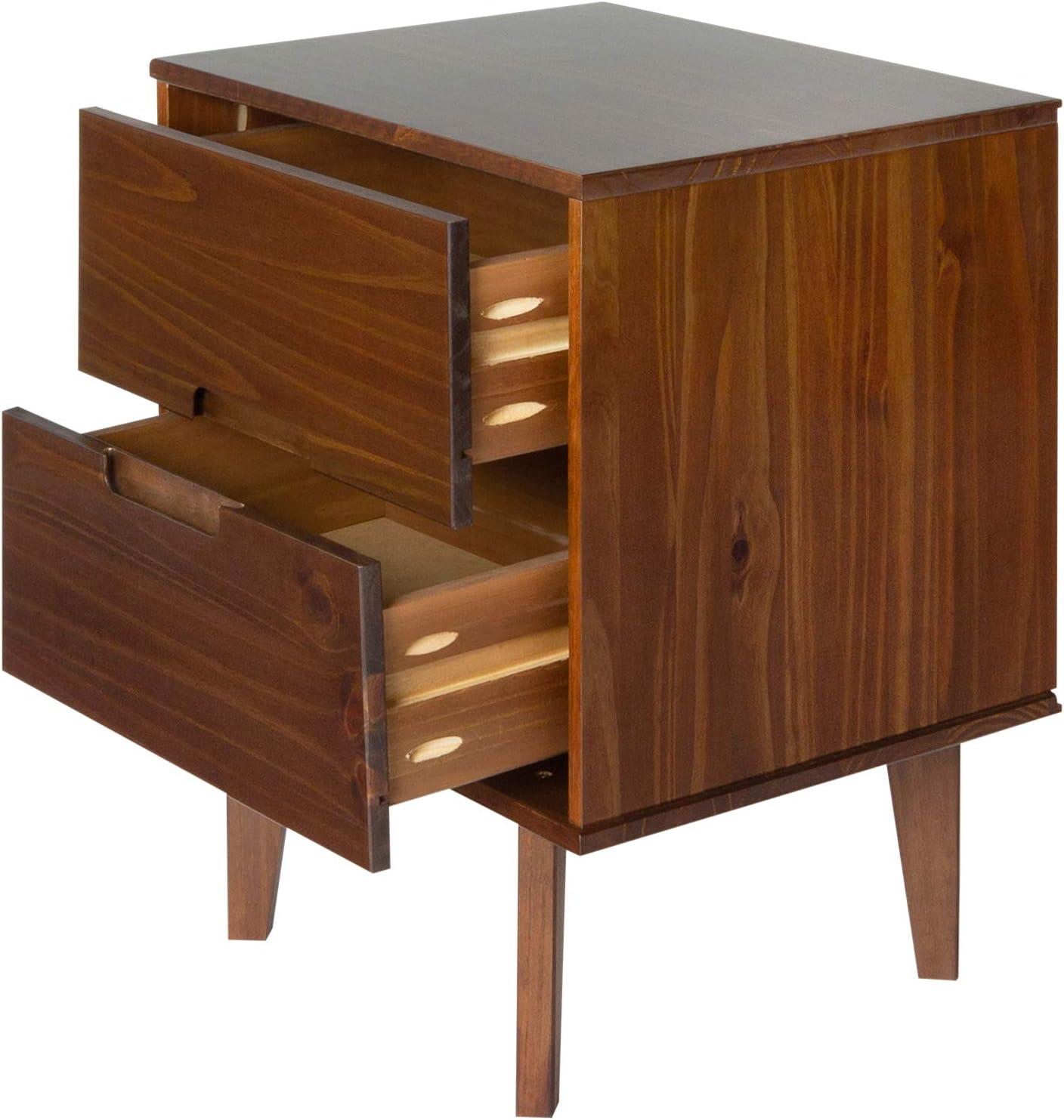 Mid-Century Modern Walnut Pine 2-Drawer Nightstand Set