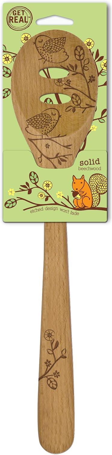 12" Beechwood Slotted Spoon with Laser Etched Woodland Design