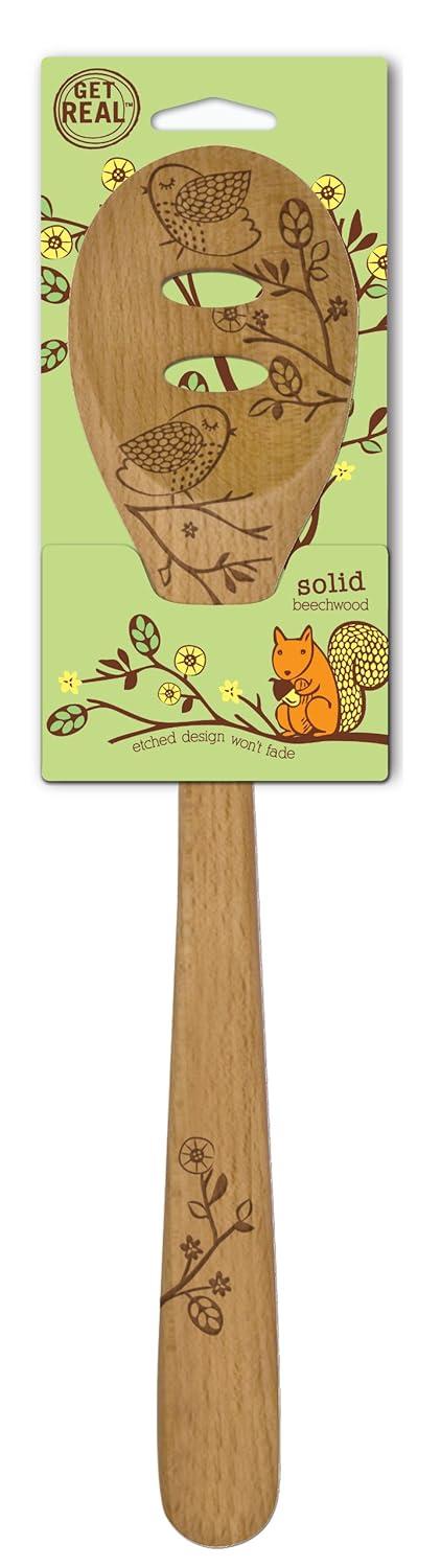 Talisman Designs Laser Etched Beechwood Slotted Spoon, Woodland Collection, Set of 1