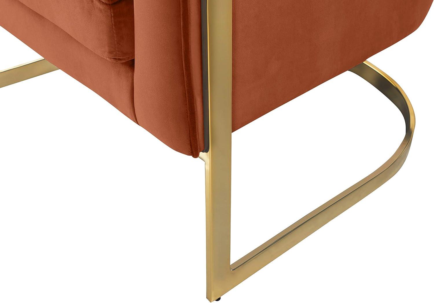 Plush Cognac Velvet Accent Chair with Gold Stainless Steel Base