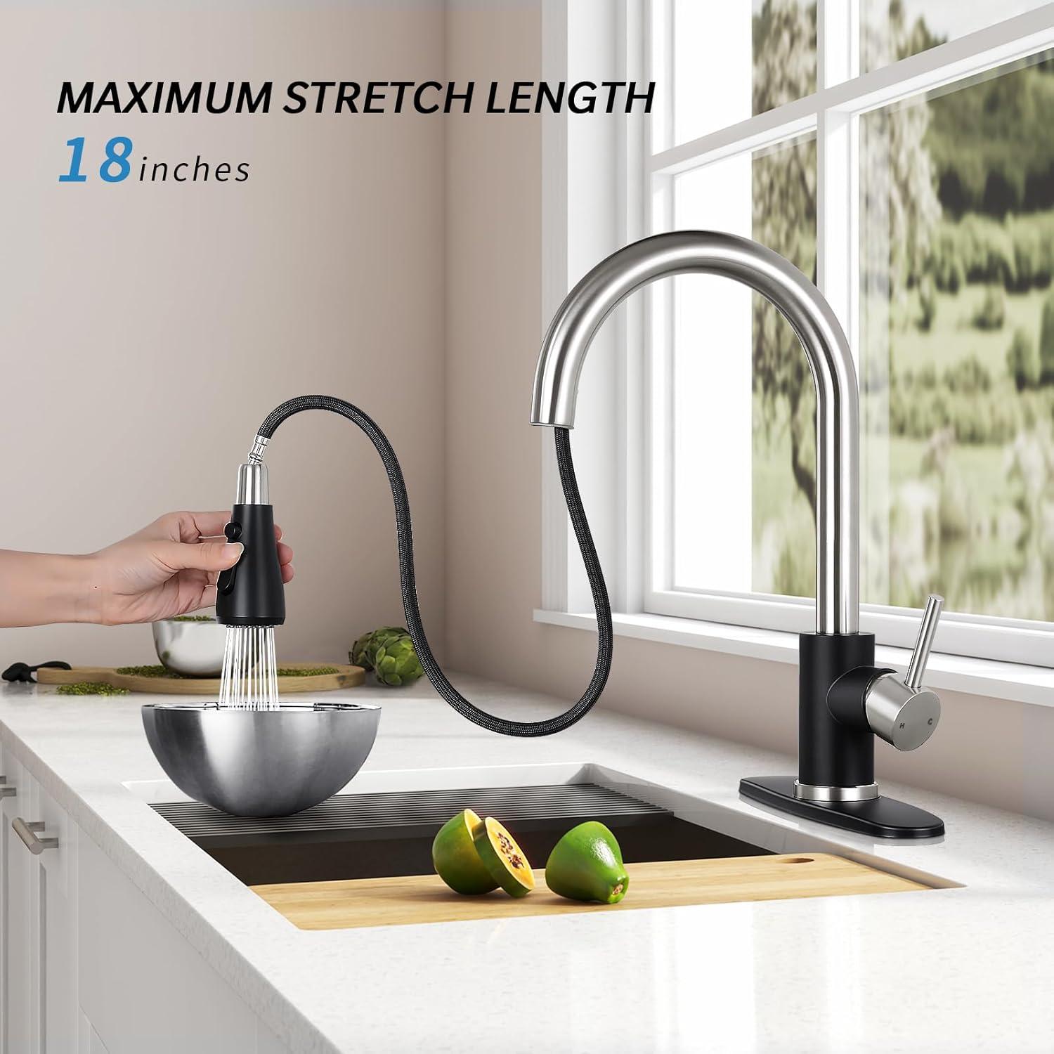 FORIOUS Kitchen Faucets, Brushed Nickel Kitchen Faucet with Pull Down Sprayer, High Arc Single Handle Stainless Steel Sink Faucets 1 or 3 Hole, Kitchen Sink Faucets for Farmhouse Camper Laundry Rv Bar