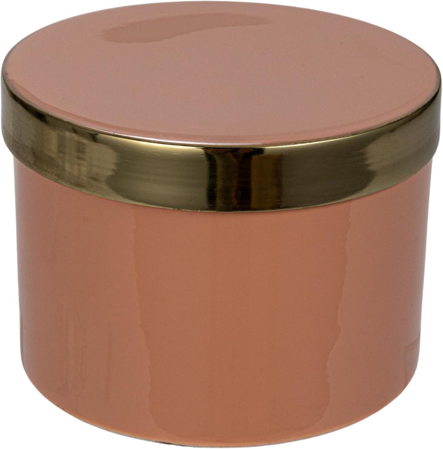 Creative Co-Op Enameled Metal Box with Shiny Interior, Pink and Gold