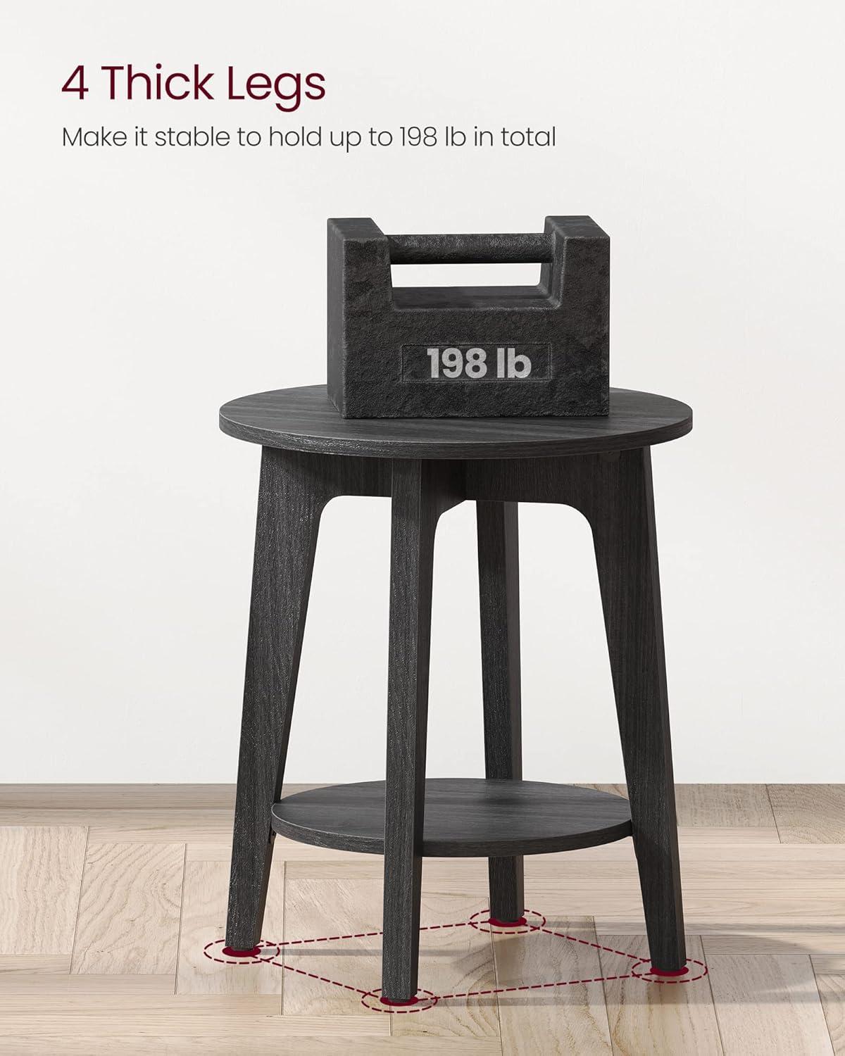 VASAGLE Side Table, Small Round End Table with Lower Shelf, Nightstand for Small Spaces, Living Room, Bedroom, Charcoal Gray ULET283T22