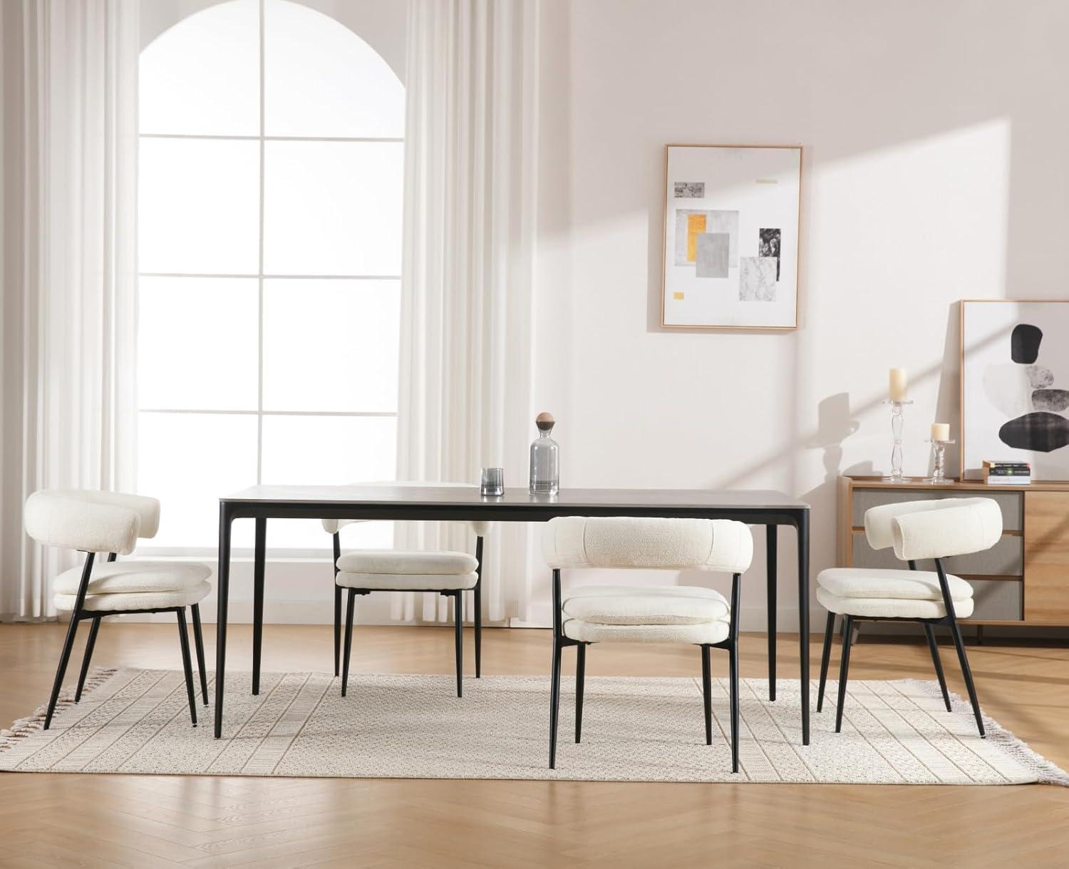 XINMICS White Dining Chairs Boucle Dining Room Chair Set of 2