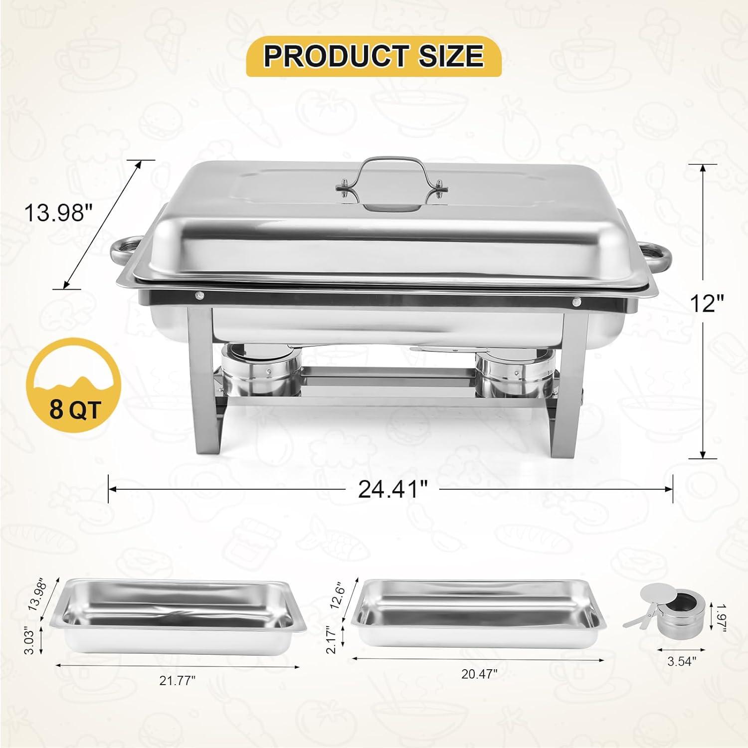 The Party Aisle™ Chafing Dishes For Buffet 4 Pack, 8 Qt Stainless Steel Chafers And Buffet Warmers Sets With Lid, Rectangle Serving Food Warmer Catering Supplies Buffet Display For Parties
