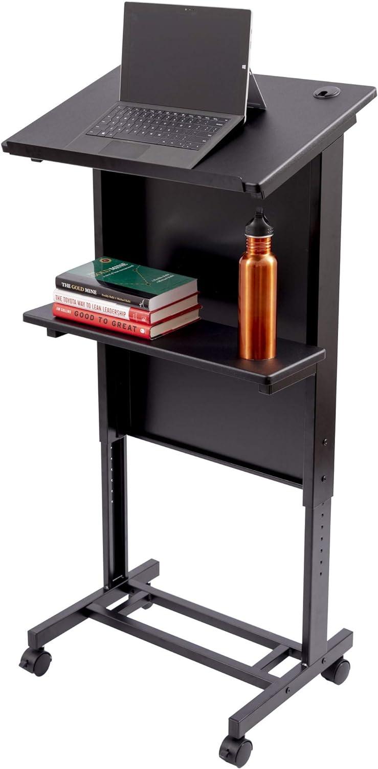 Stand Up Desk Store Mobile Adjustable Height Rolling Lectern Podium with Heavy Duty Steel Frame