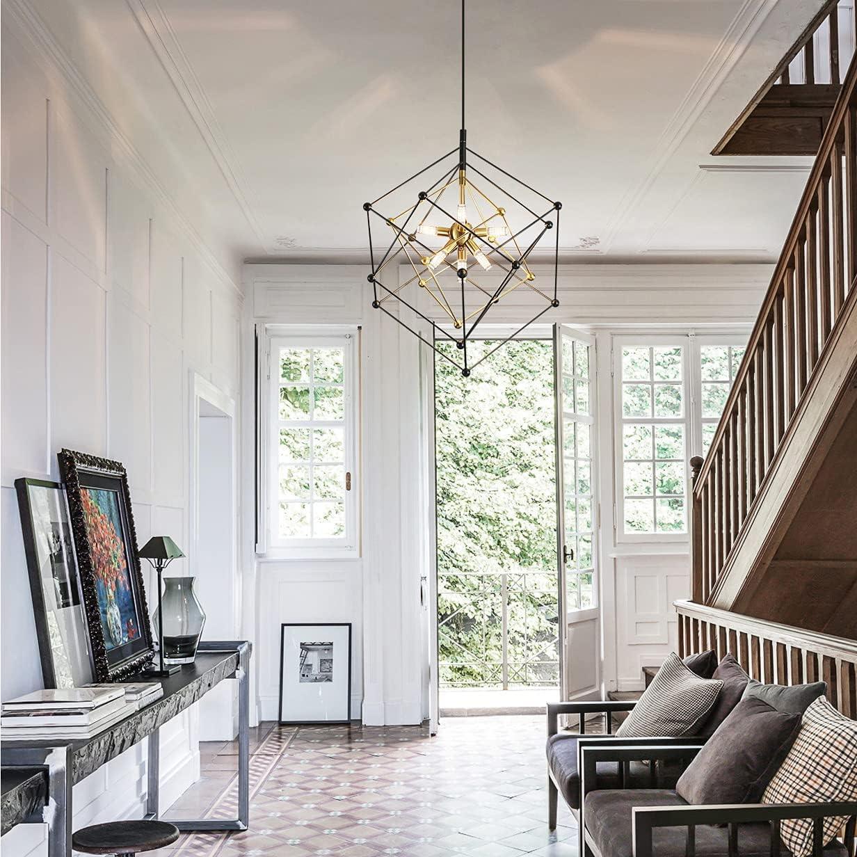 Black and Gold Geometric Crystal Chandelier Pendant Light