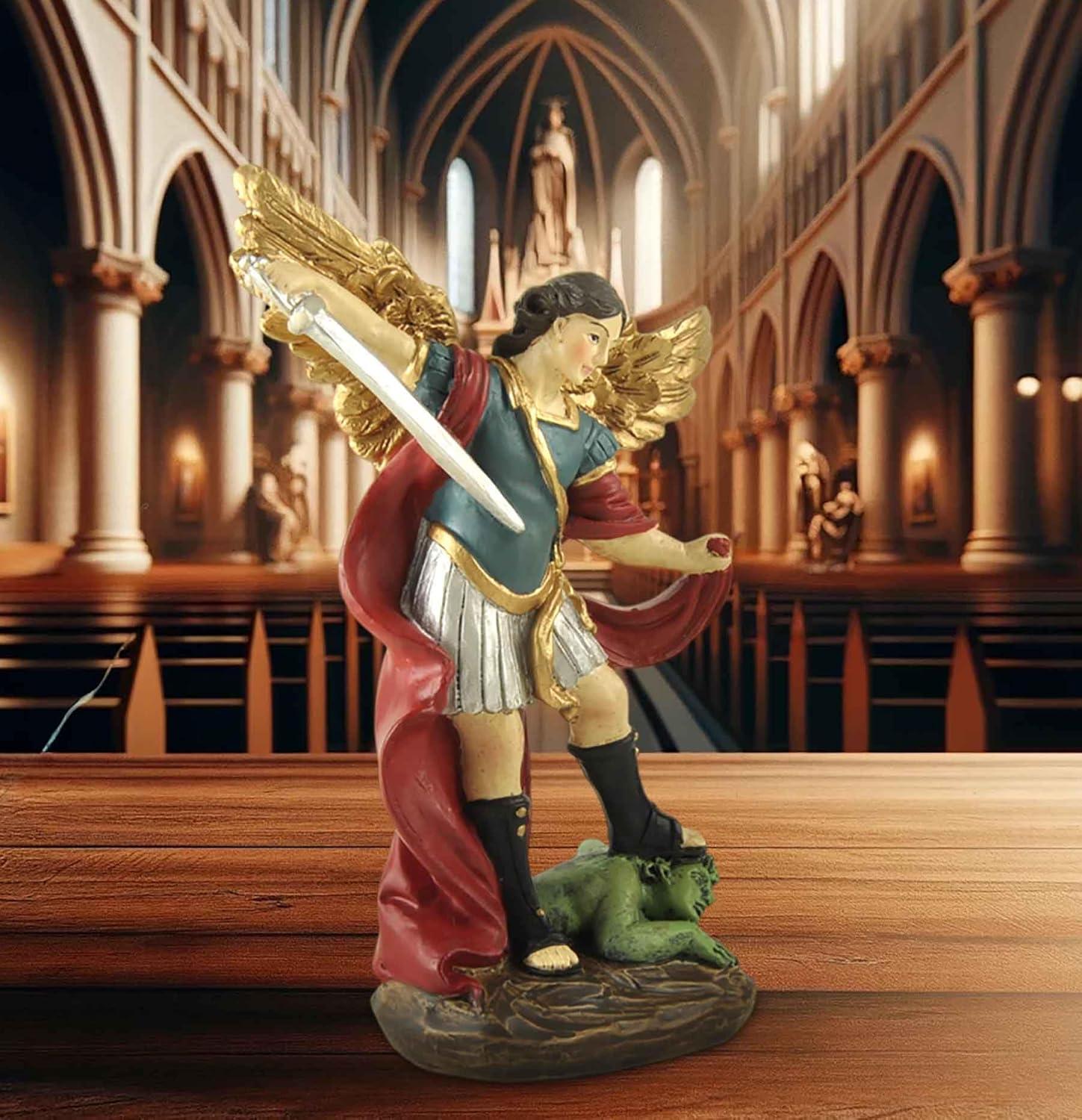 San Miguel Archangel Statue - Saint Michael Statue Miguel Archangel Statue Defeated Lucifer Tramples Demon Statue, Religious Collectible Angel Sculpture, 5.31 Inch
