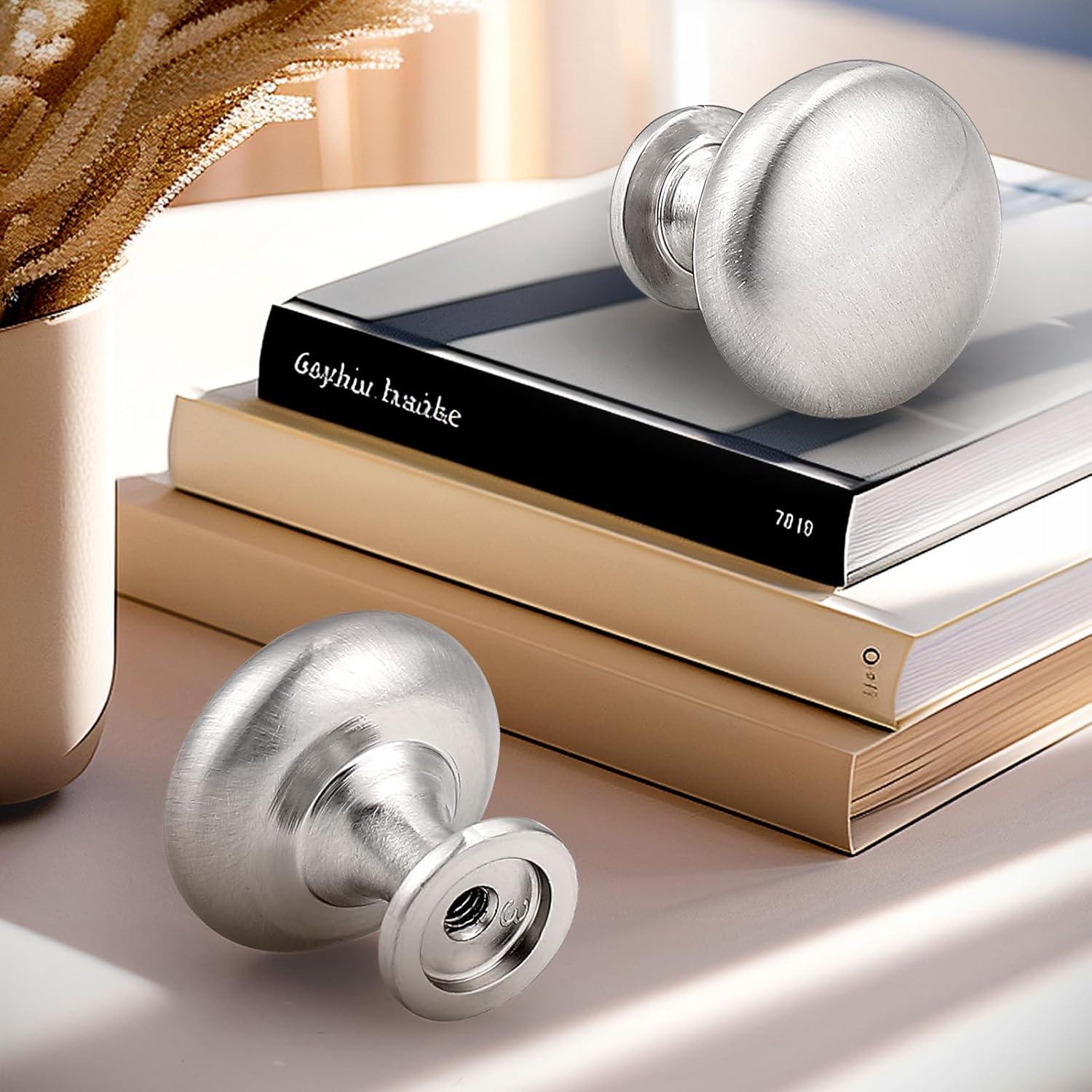 Probrico 25 Pack Cabinet Knobs Hardware,Furniture Round Knobs in Brushed Nickel Finish,1-3/16 inch(29.5mm) Diameter Kitchen Pull Knobs