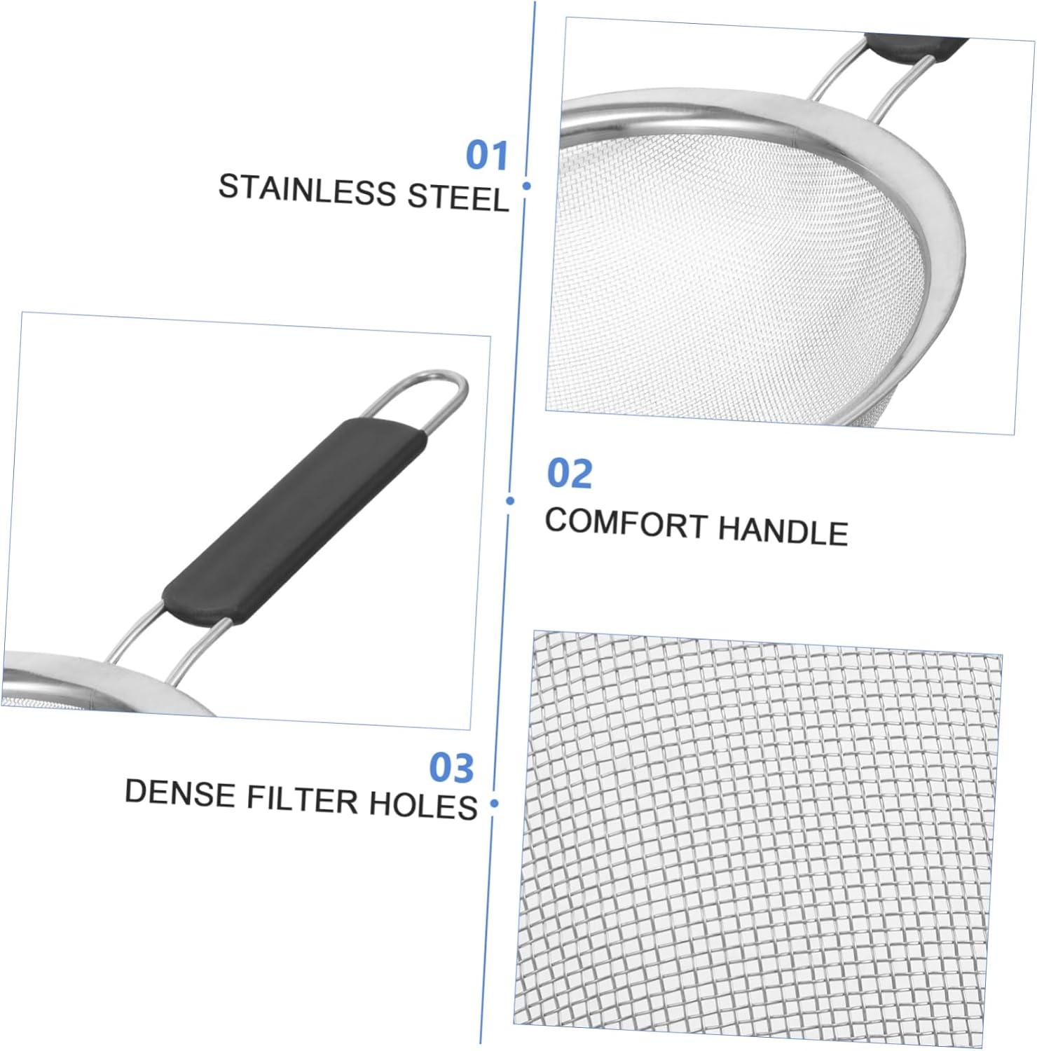 Kafoor 9" Large Fine Mesh Strainer with Thermo Plastic Rubber Handle - Sieve Fine Mesh Stainless Steel - Ideal to Strain Pasta, Quinoa and Rice.