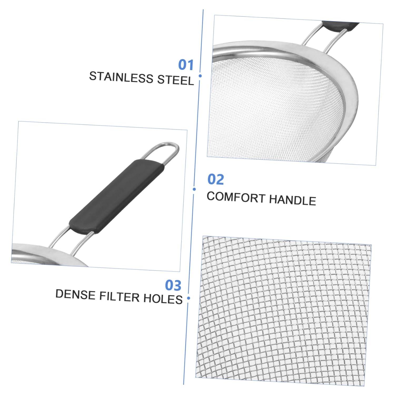 Kafoor 9" Large Fine Mesh Strainer with Thermo Plastic Rubber Handle - Sieve Fine Mesh Stainless Steel - Ideal to Strain Pasta, Quinoa and Rice.